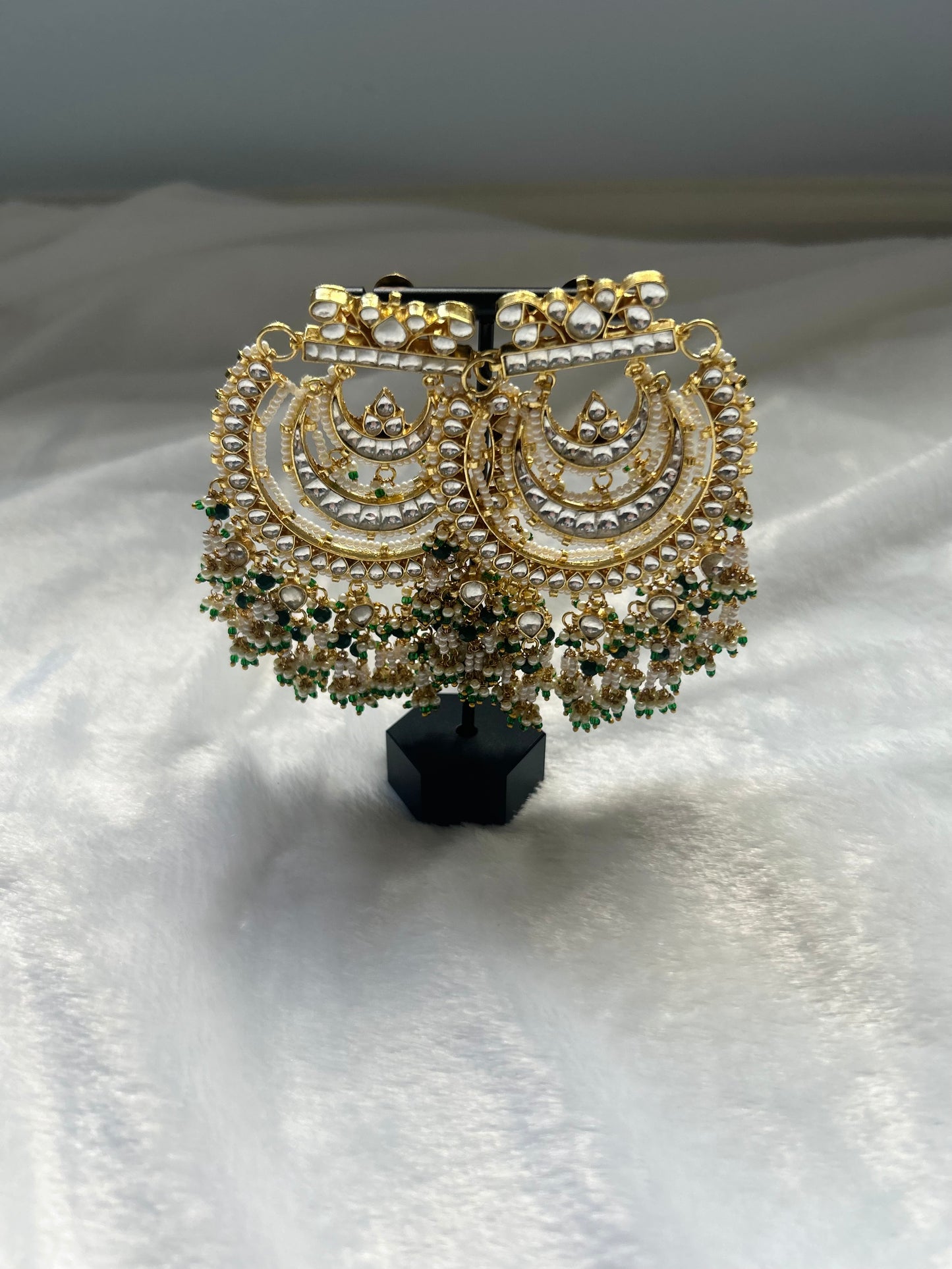 Emerald Green Oversized Pachi Kundan Earrings