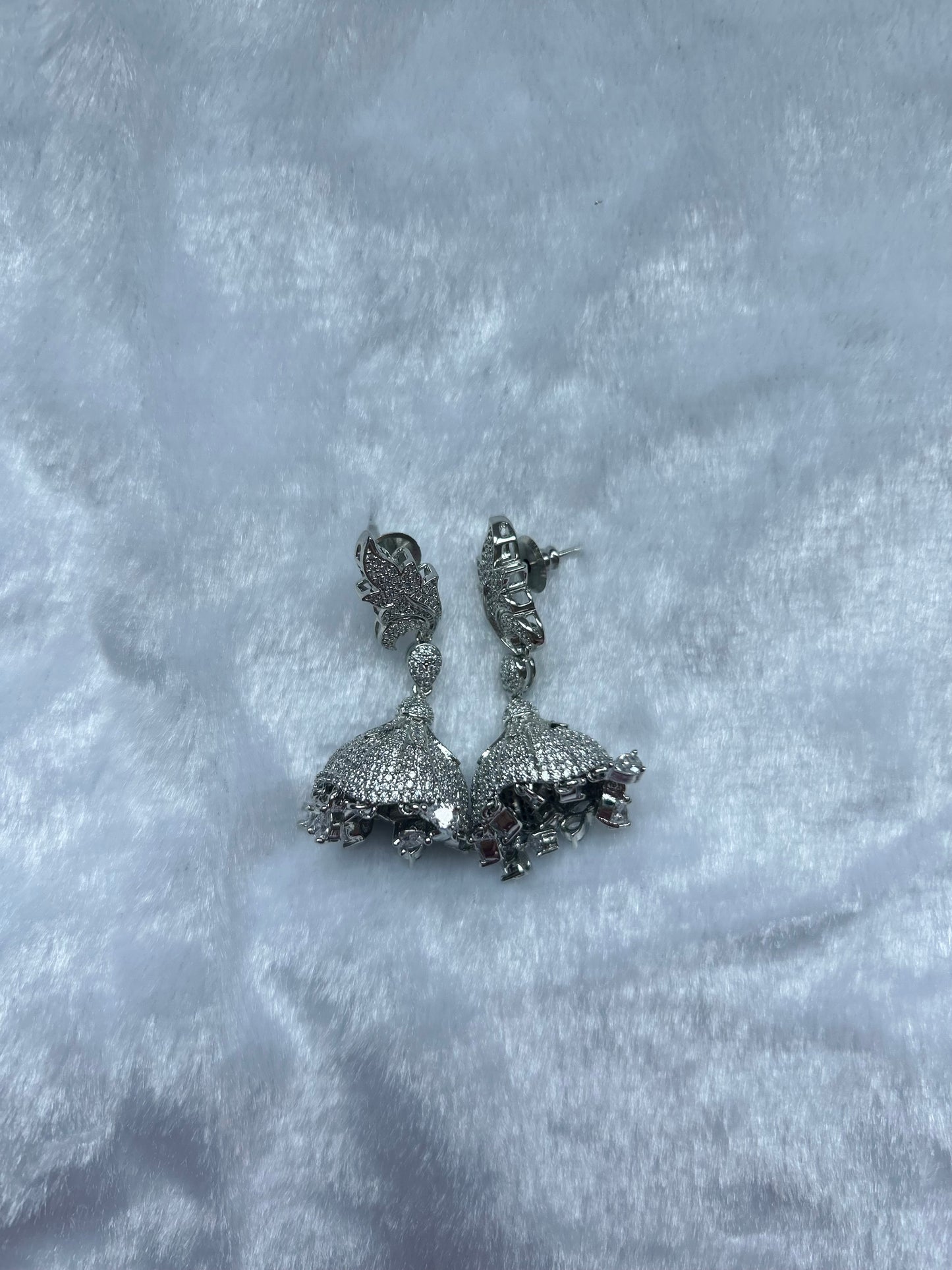 AD Silver Jhumki Earrings
