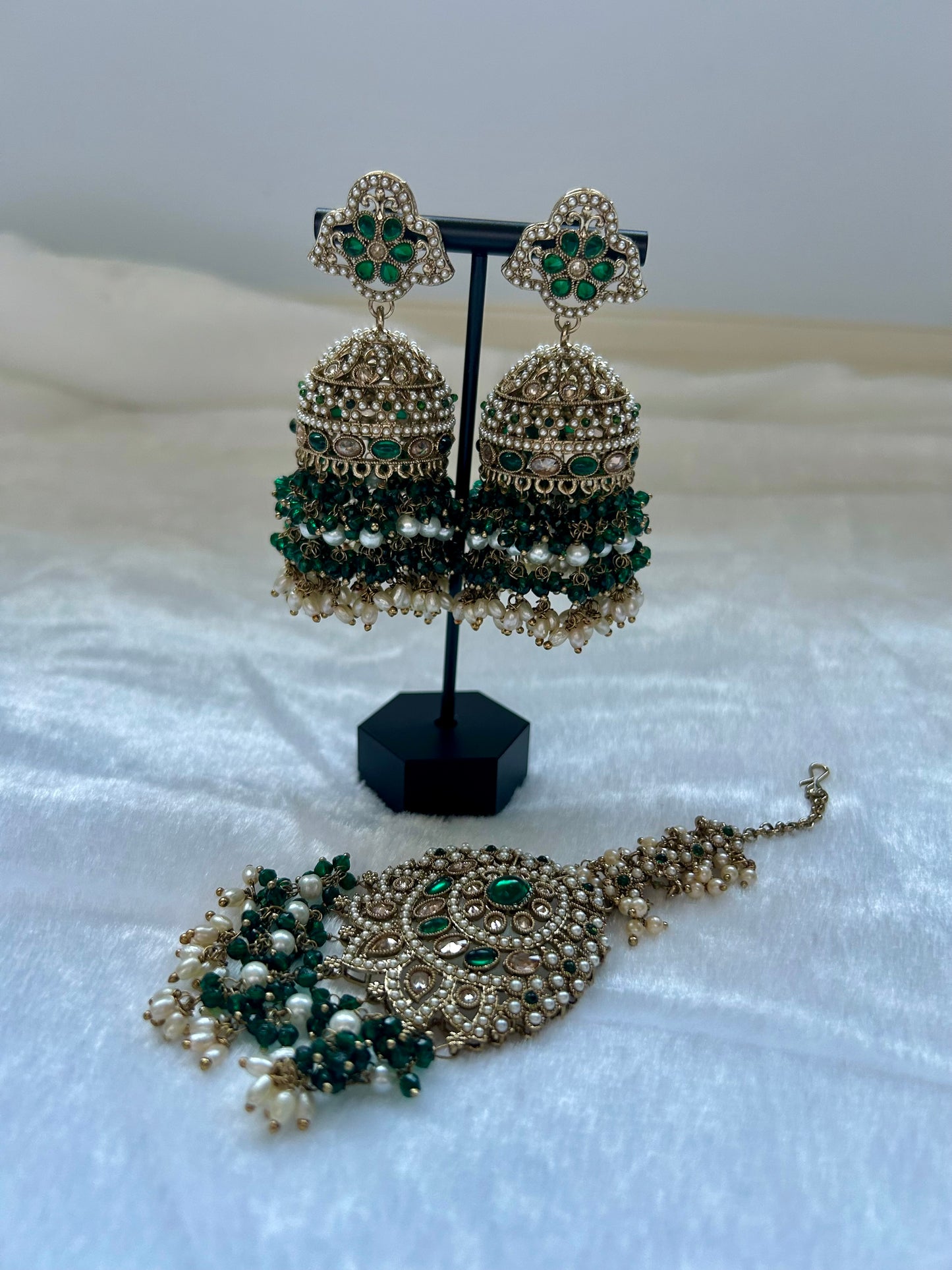 Emerald Green Polki Tikka Set