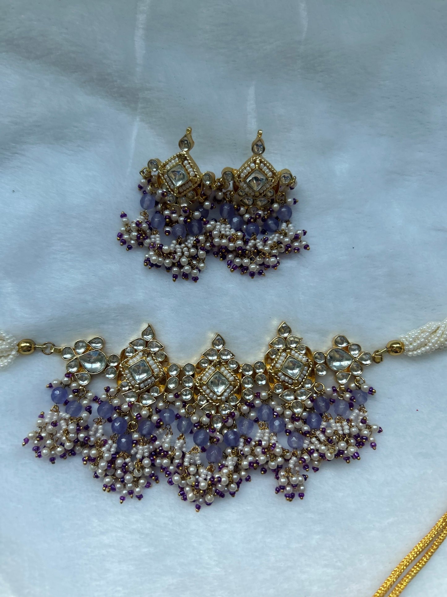 Purple Pachi Kundan Choker Set