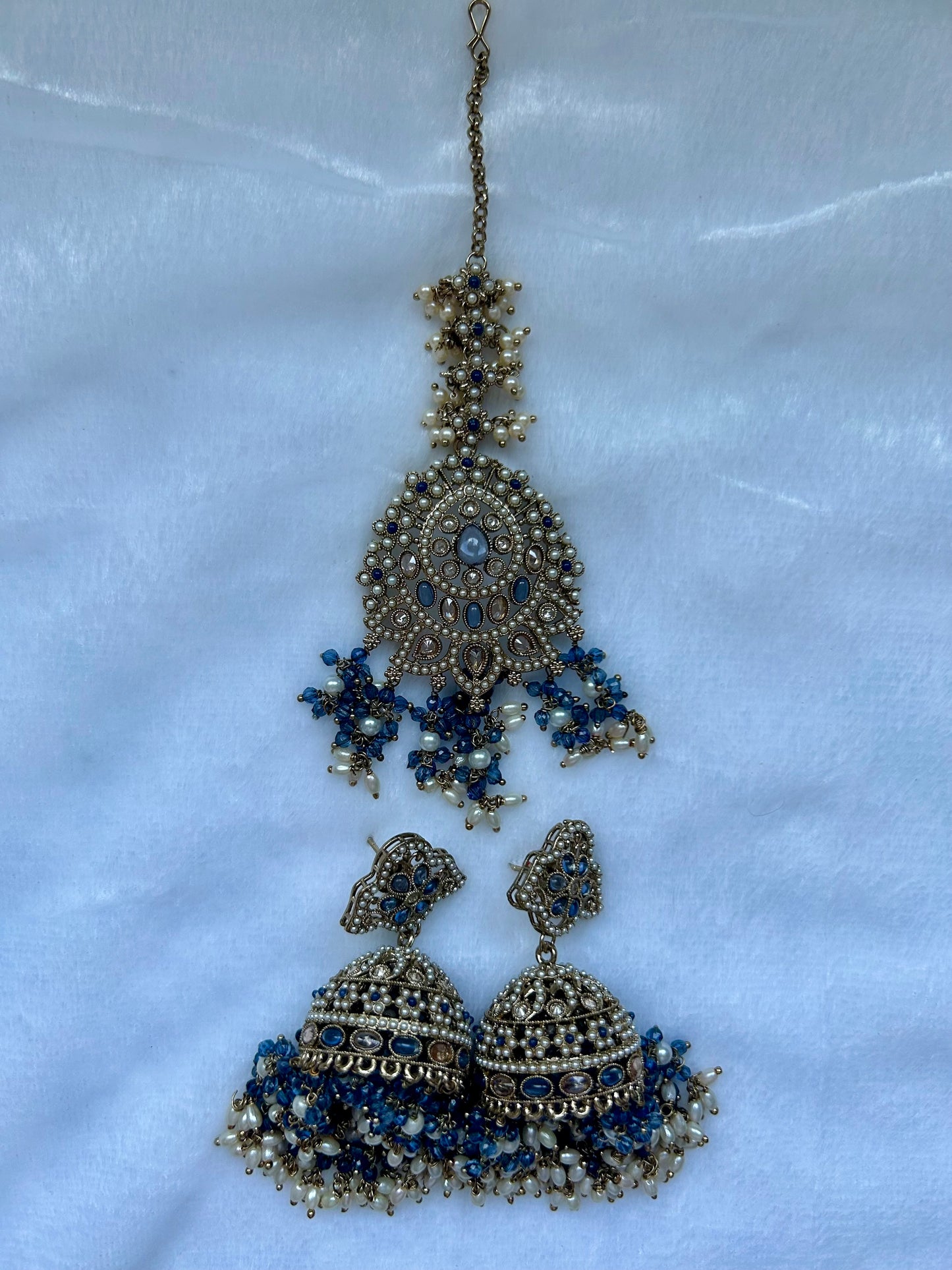 Grey Blue Polki Tikka Set