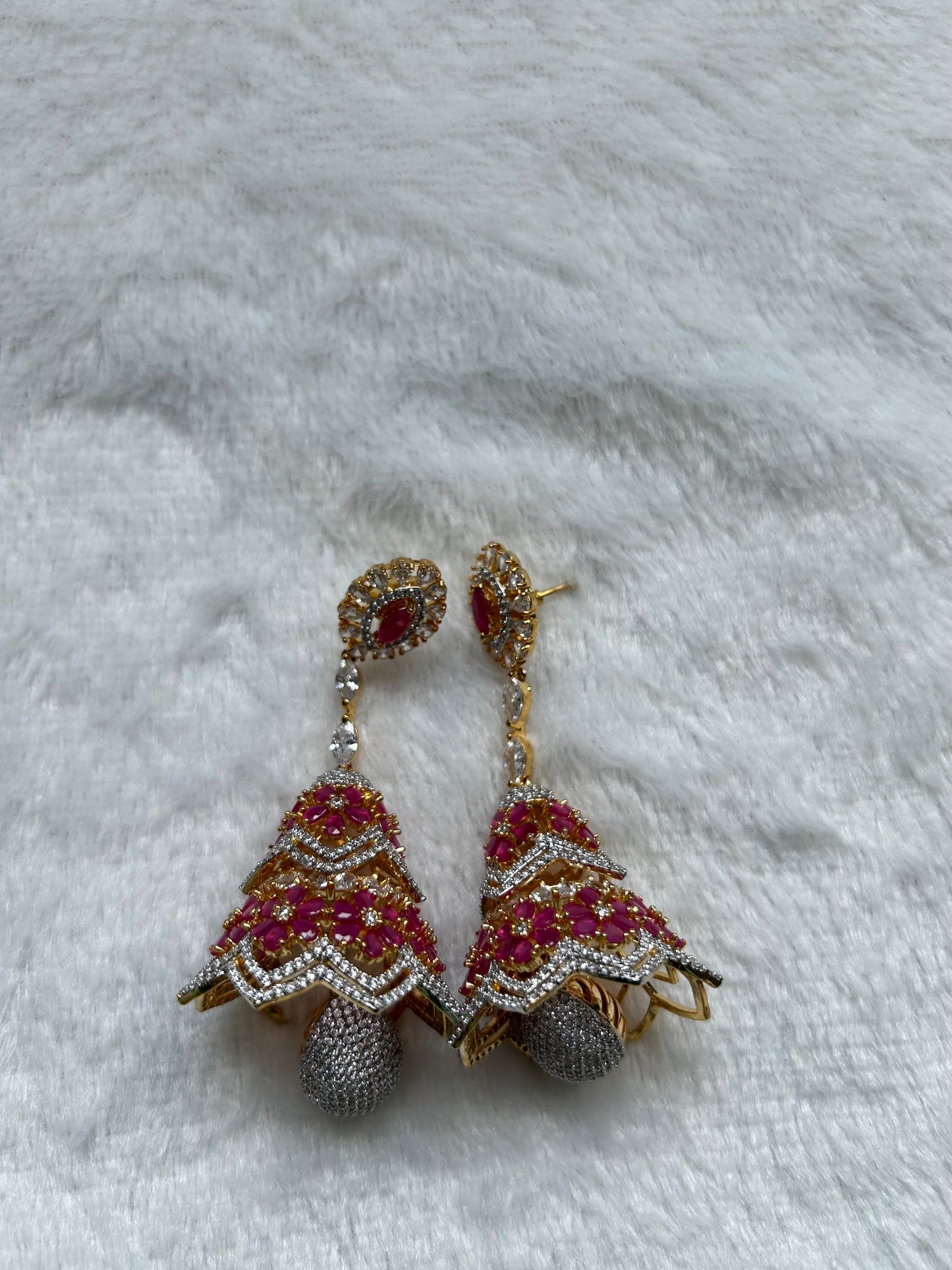 AD Red & Gold Jhumka Earrings