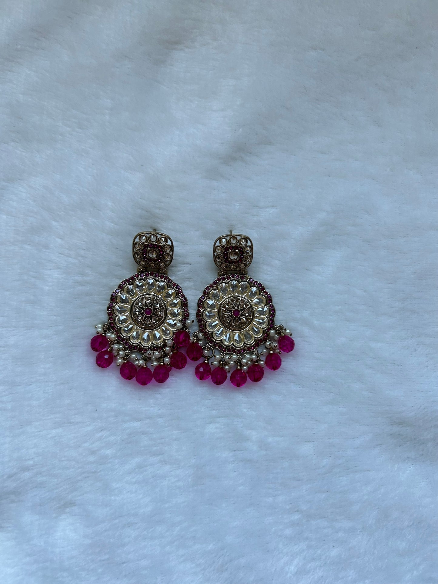 Hot Pink Polki Earrings