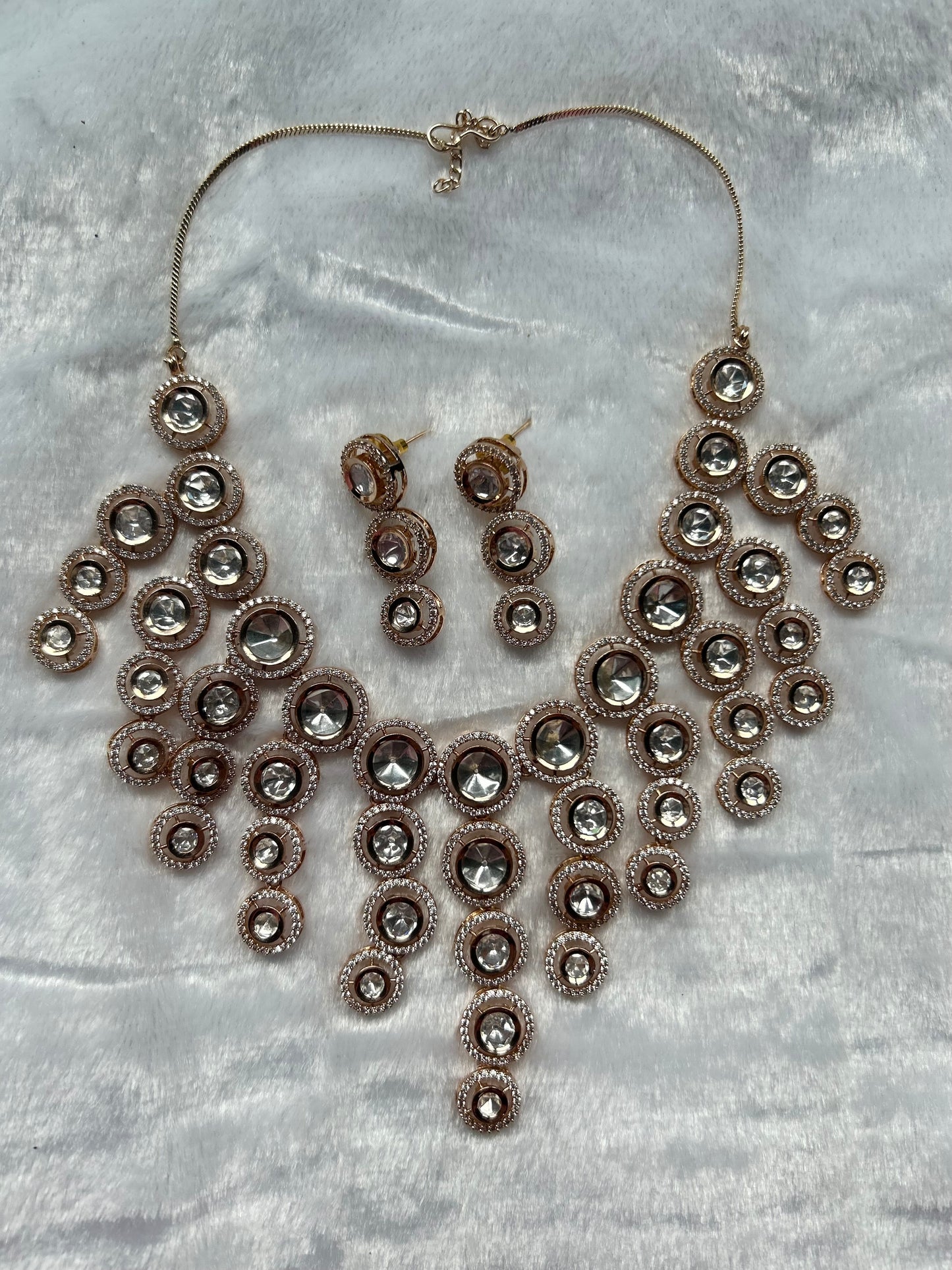 Rose Gold & White Moissanite Kundan Necklace Set