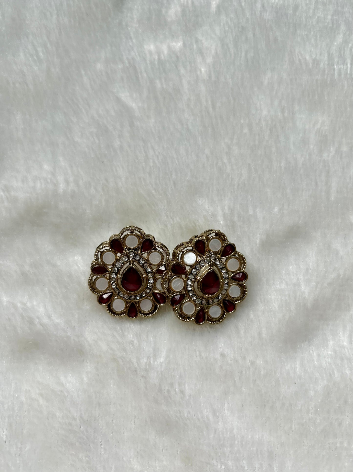 Red Polki Studs