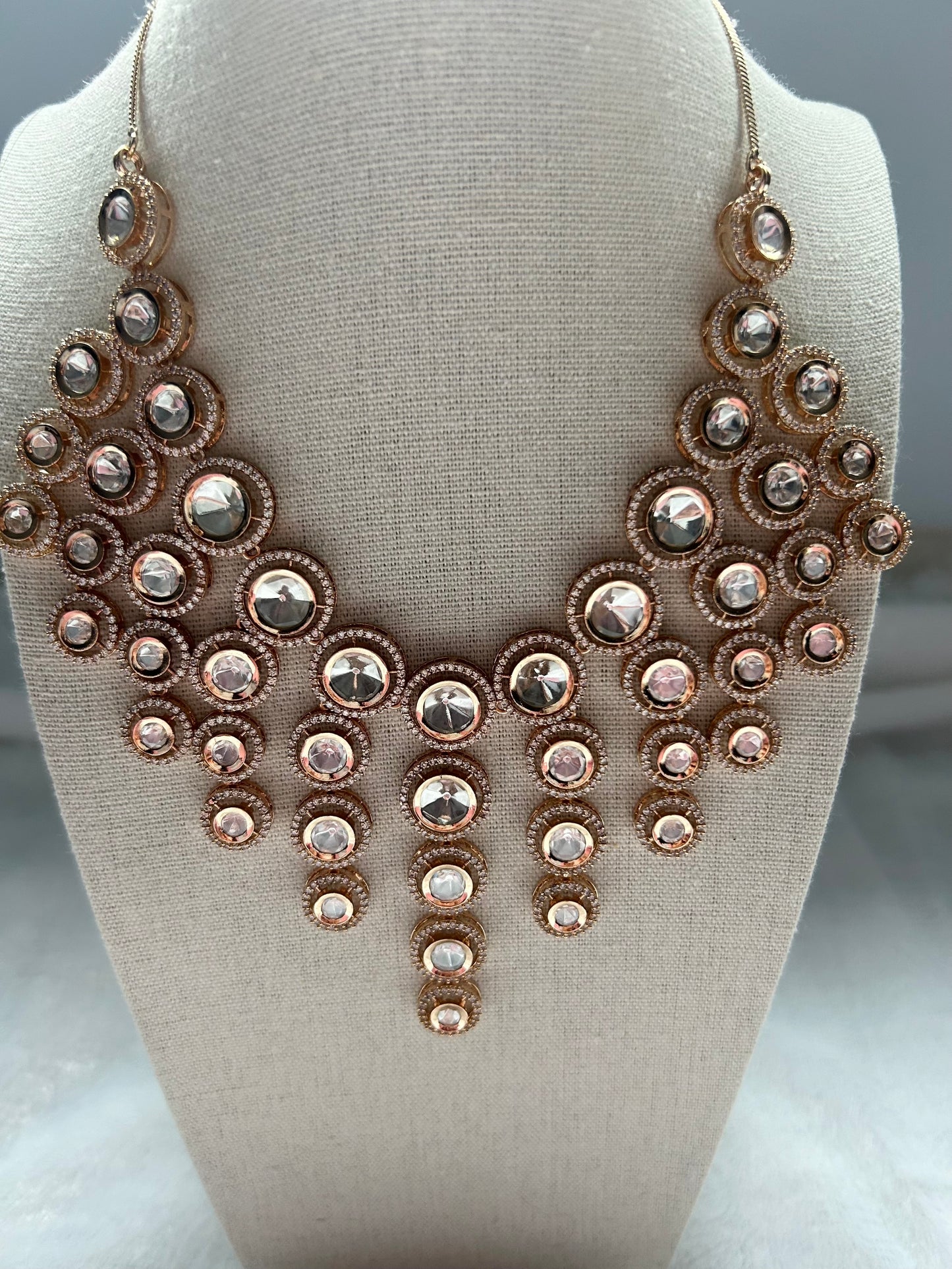 Rose Gold & White Moissanite Kundan Necklace Set