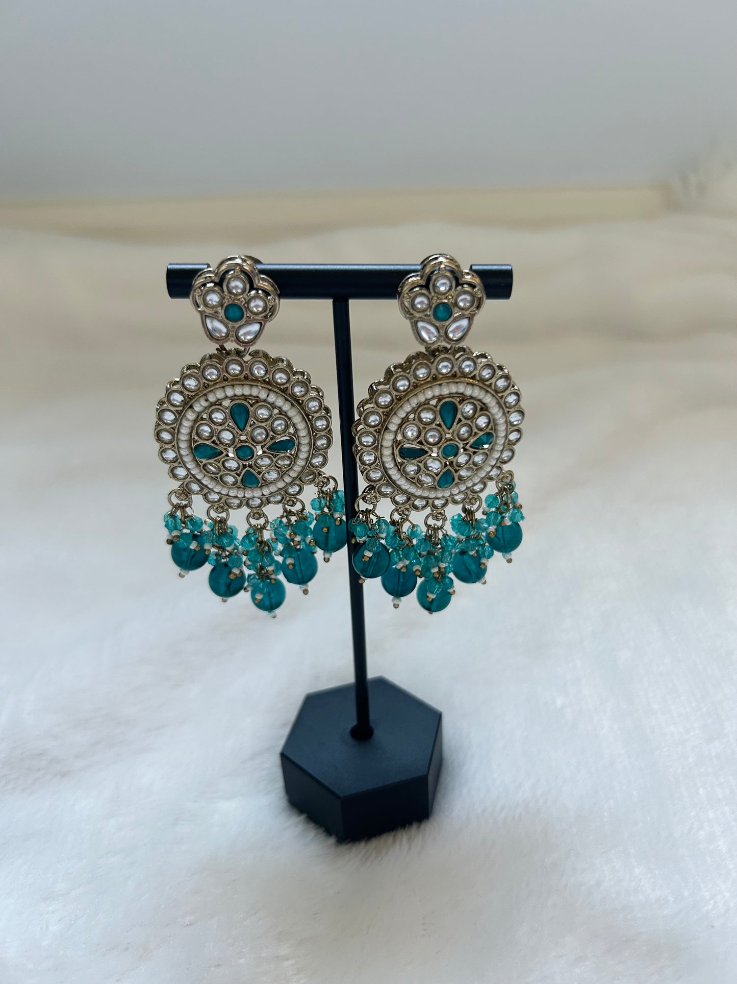 Teal Kundan Earrings