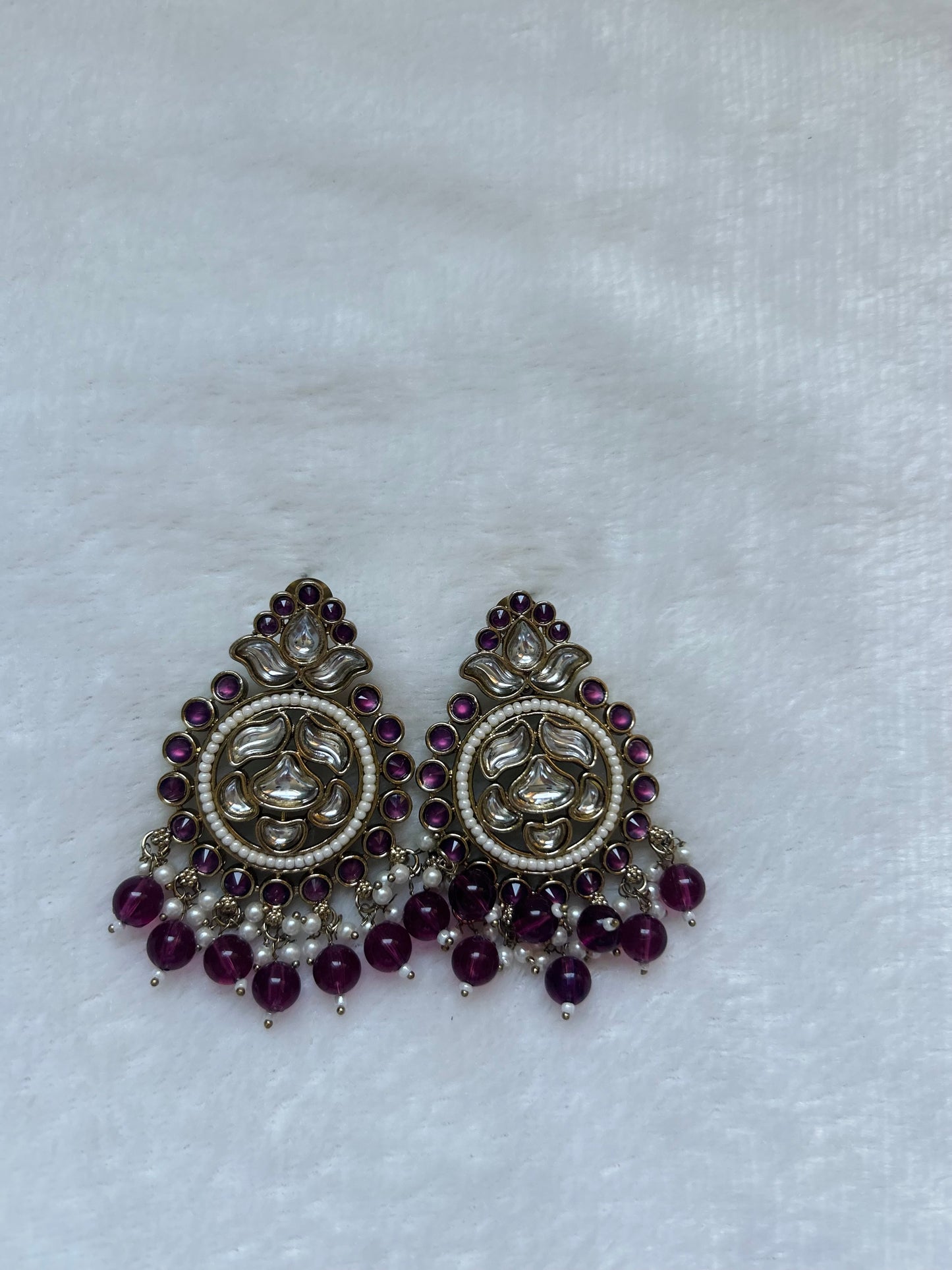 Dark Purple Kundan Earrings