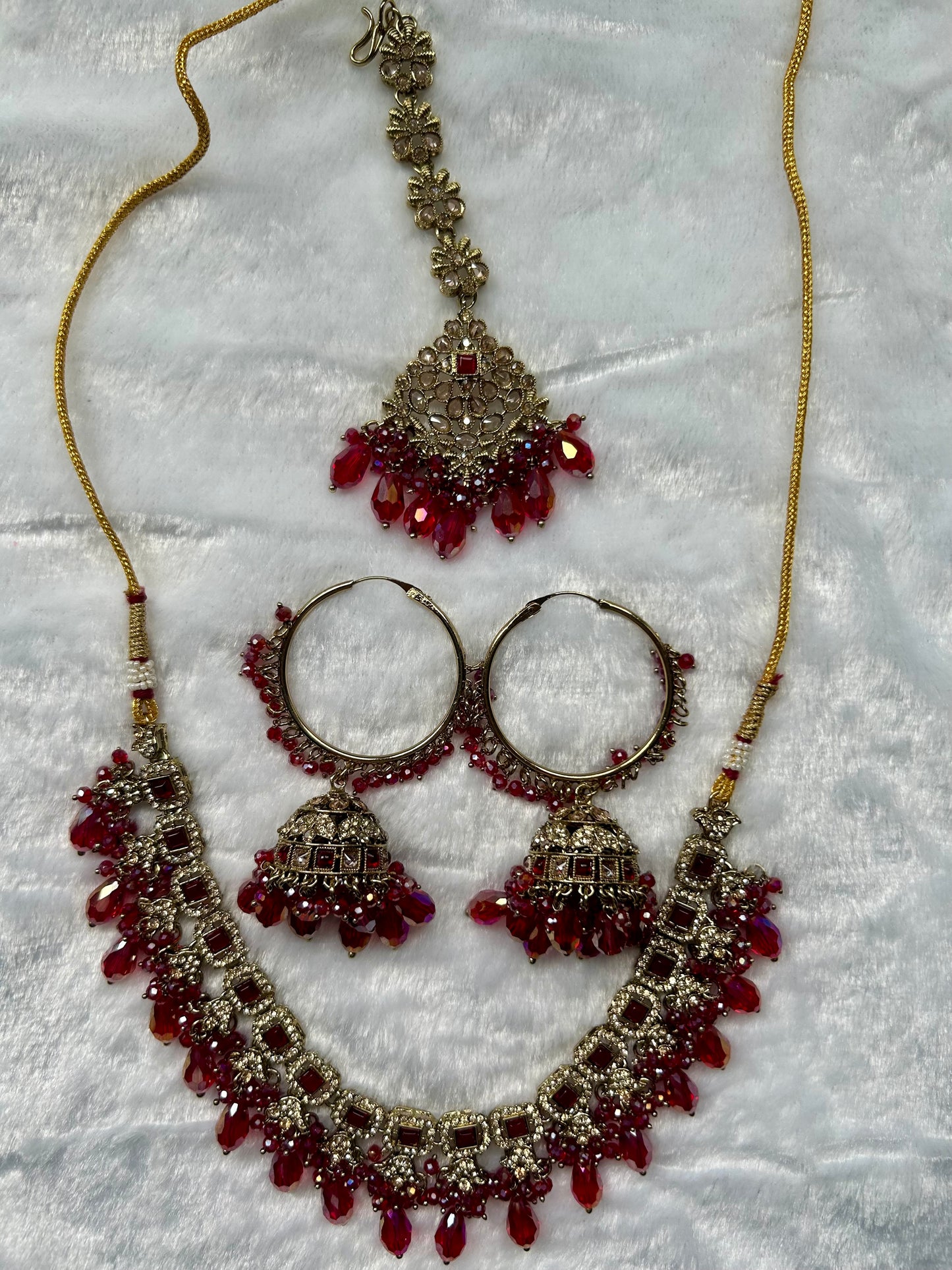 Dark Red/ Pink Polki Choker Tikka Set