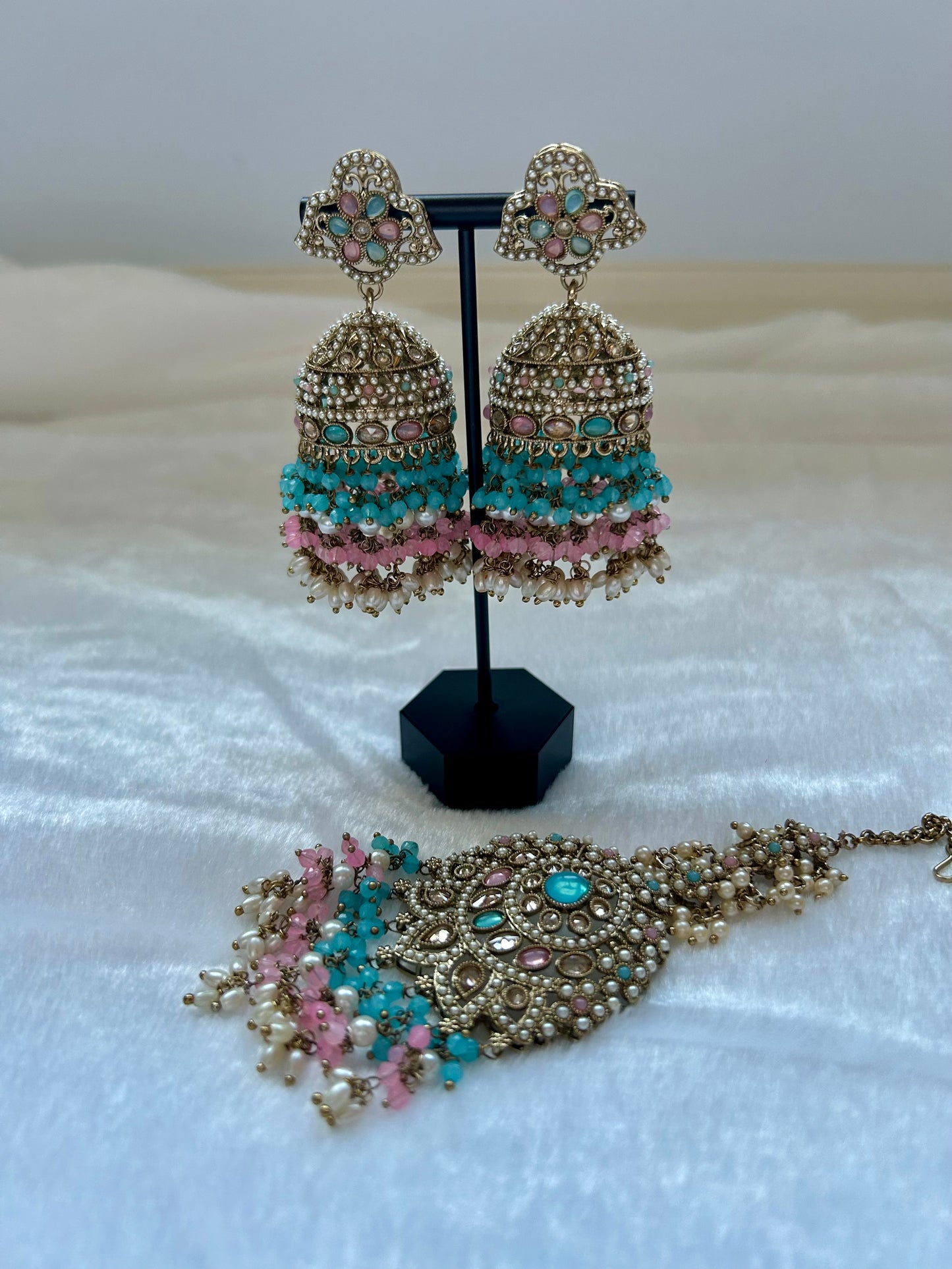 Pink & Blue Polki Tikka Set