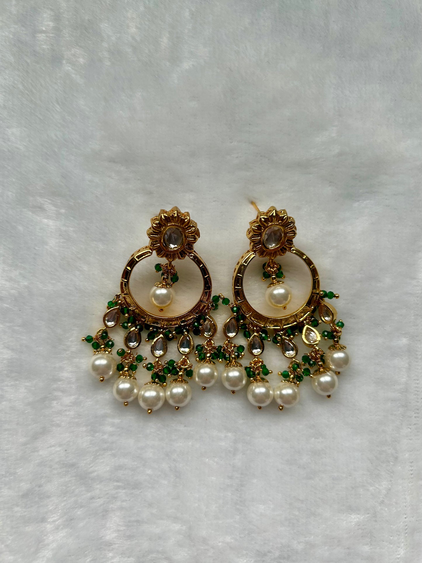 Emerald Green Gold Crafted Chandbali Earrings