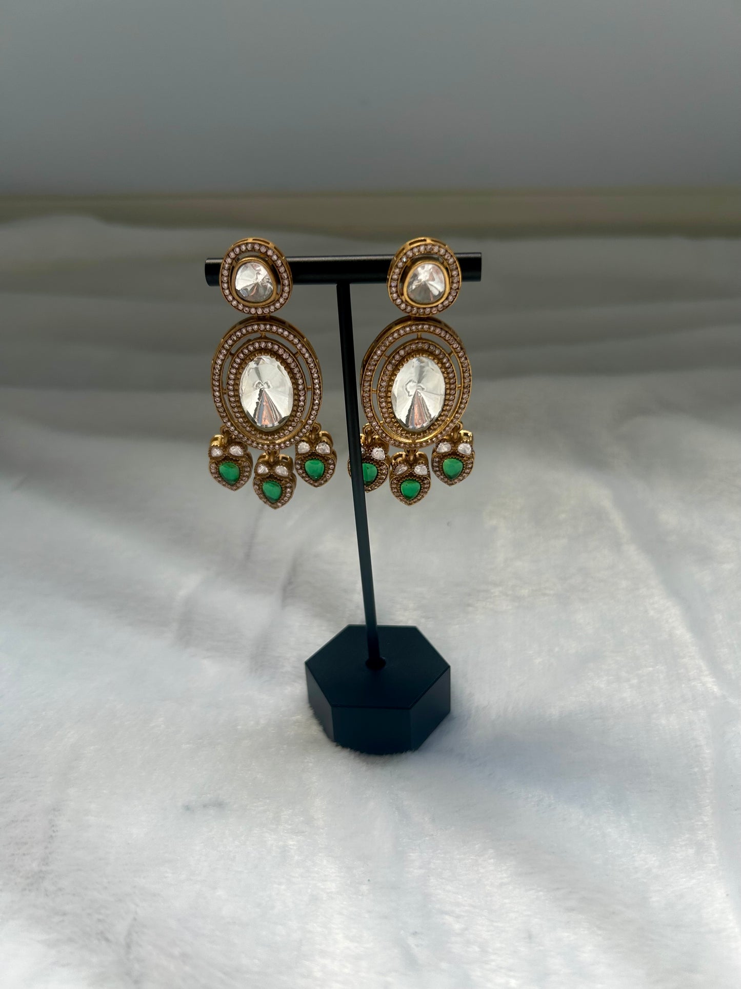 Emerald Green Moissanite Kundan Earrings
