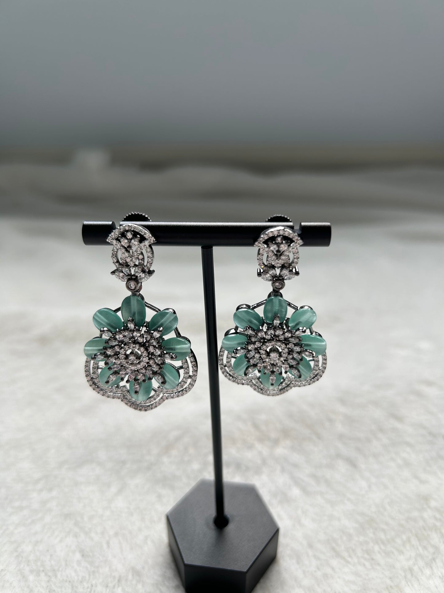 AD Light Blue Flower Earrings