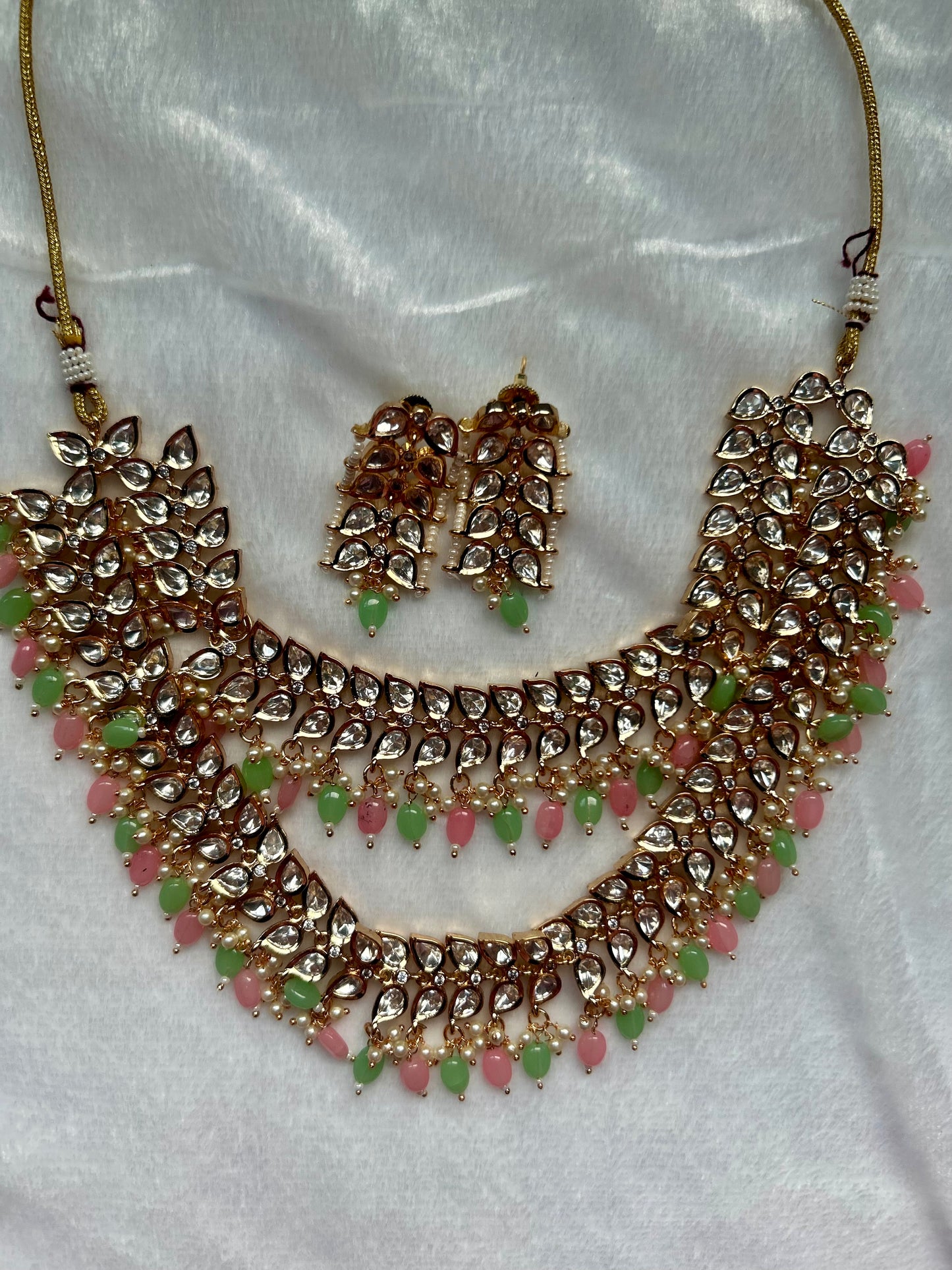 Pink & Mint Tyaani Kundan Double Layer Necklace Set