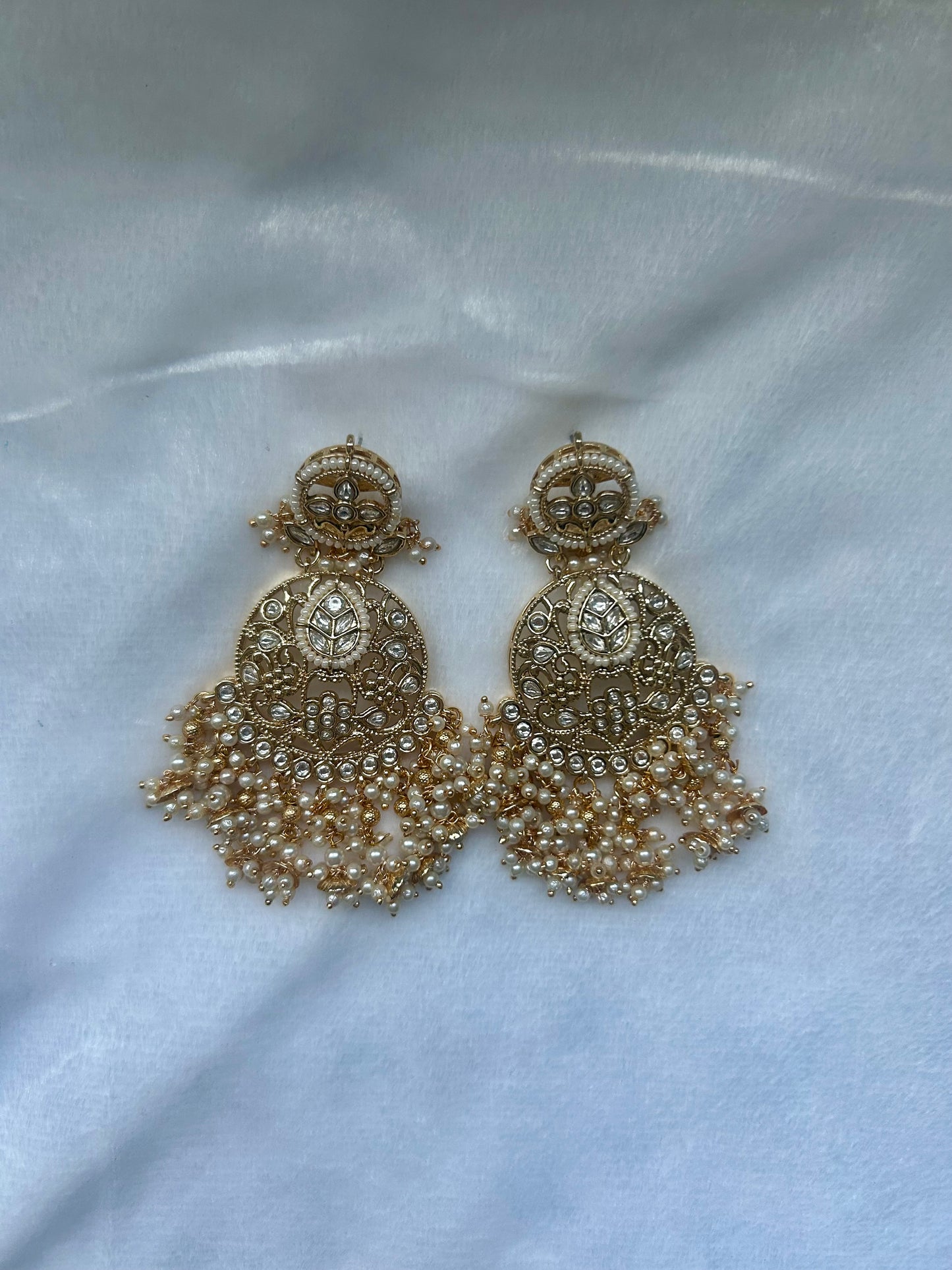 Oversized White Kundan Earrings