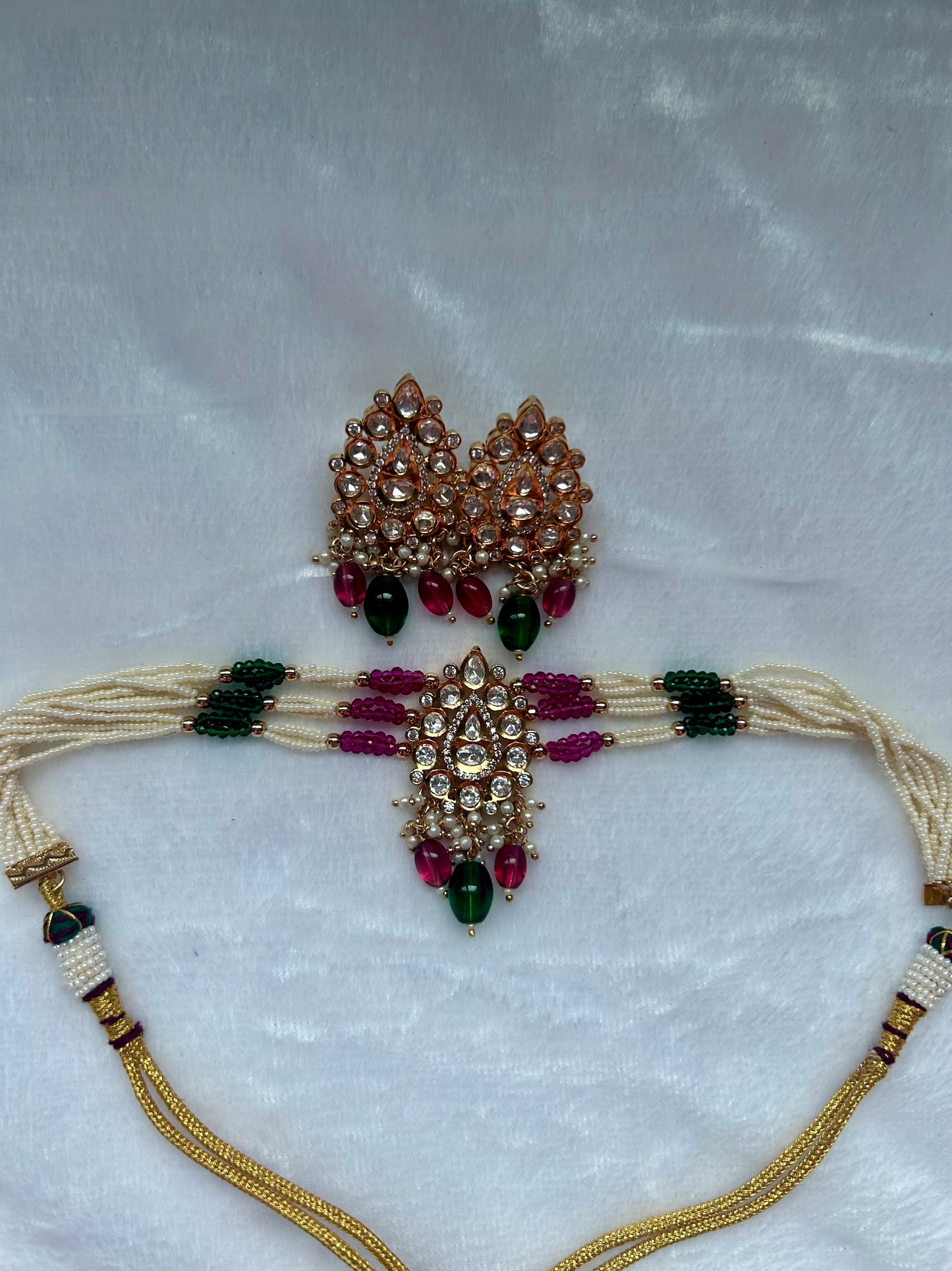 Emerald Green & Pink Tyaani Choker Set