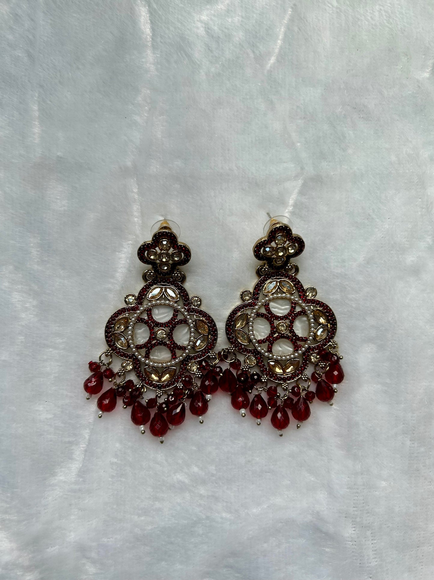Dark Red Polki Earrings