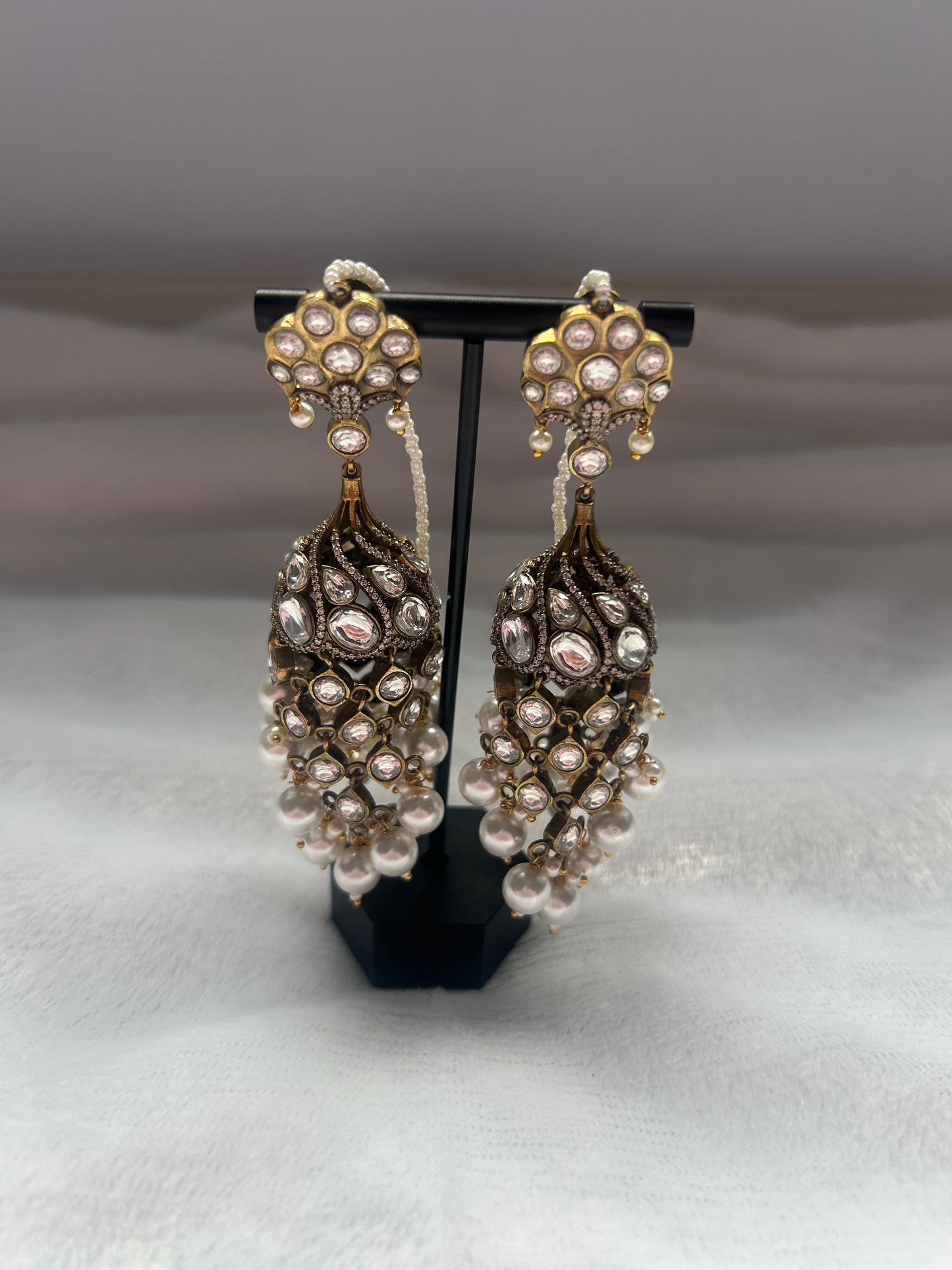 White Moissanite Kundan Sahara Jhumki Earrings