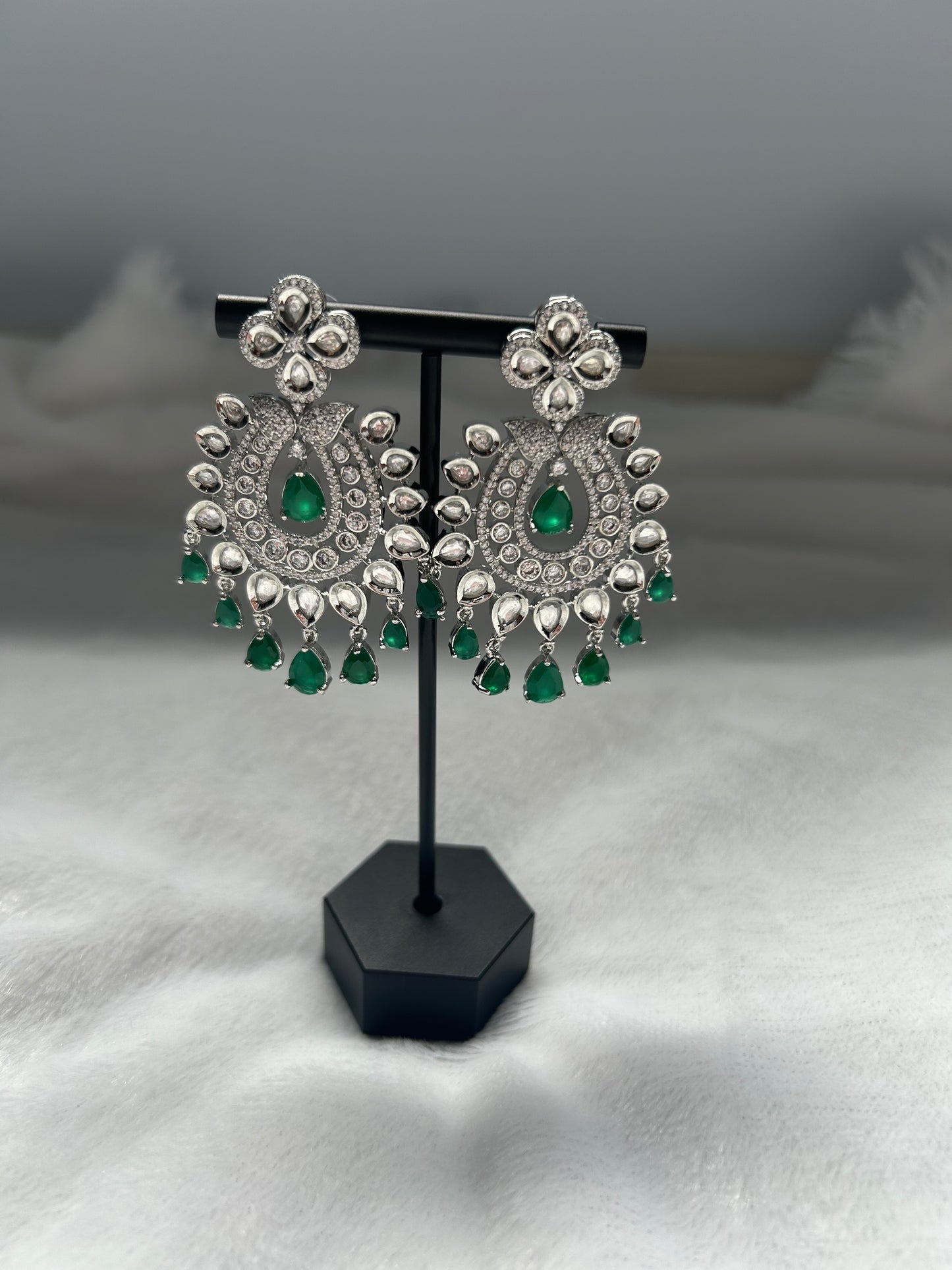AD & Uncut Kundan Green Earrings