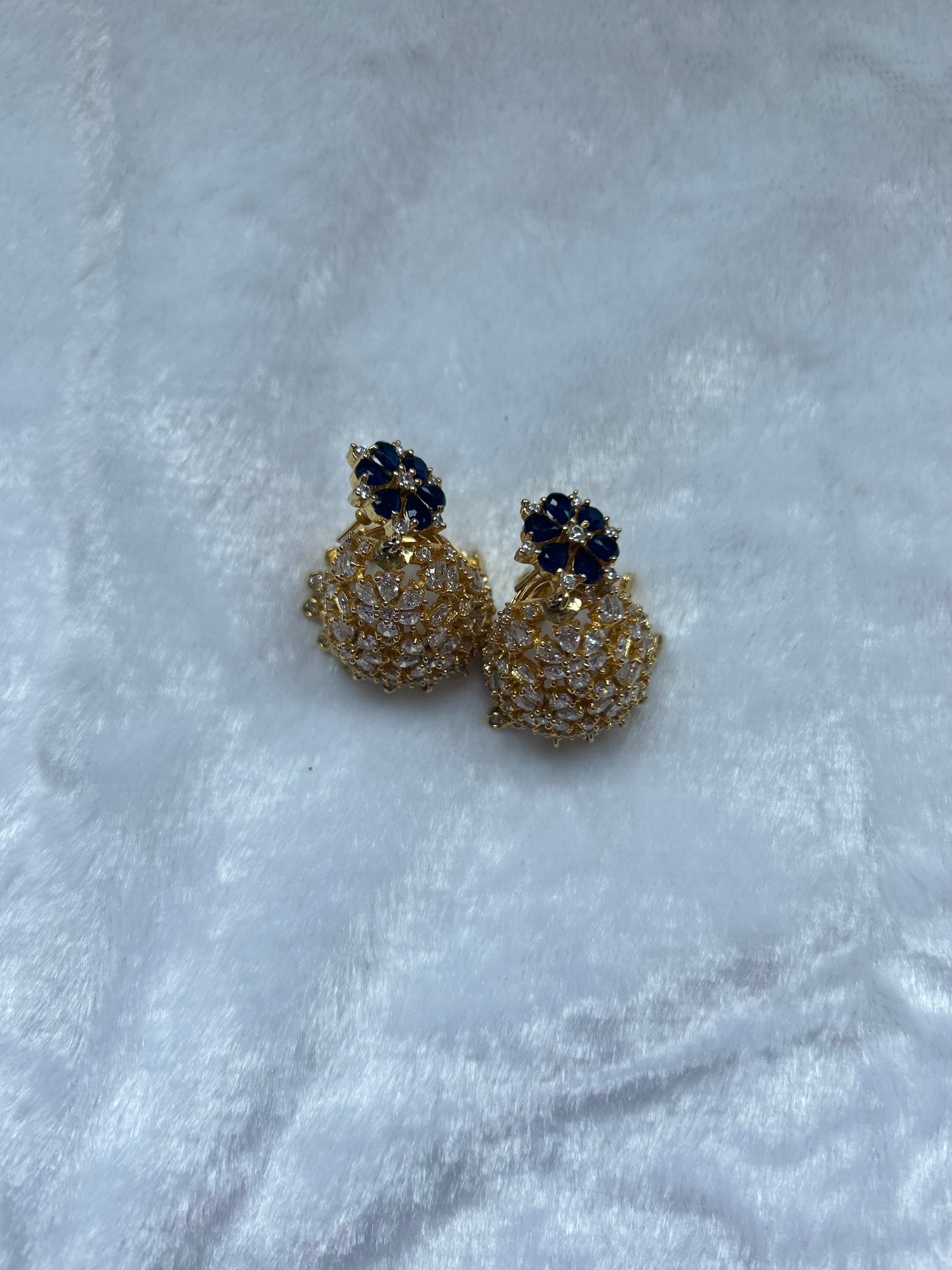 AD Navy Blue & Gold Jhumki Earrings