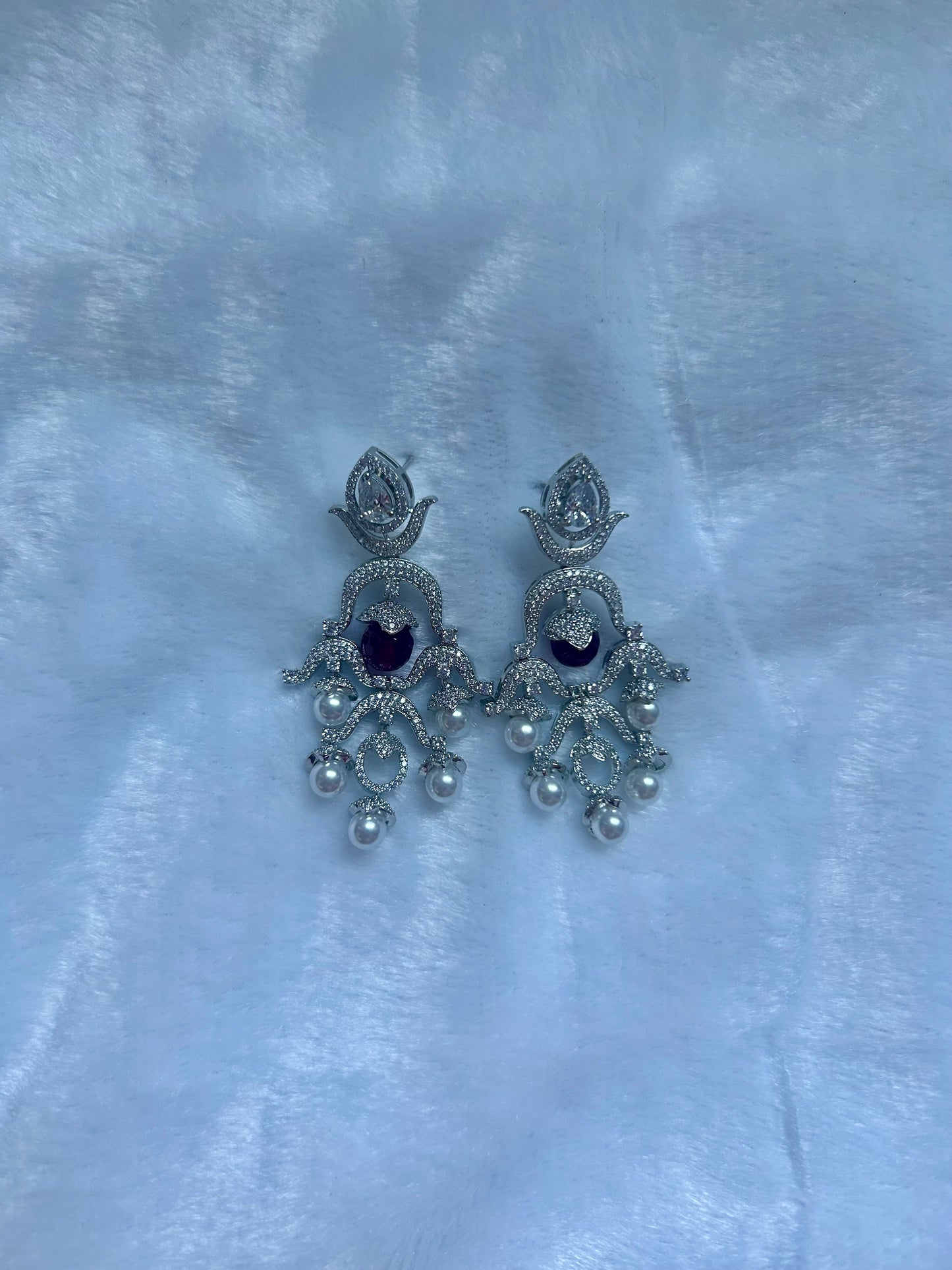 Dark Red AD Chandbali Earrings