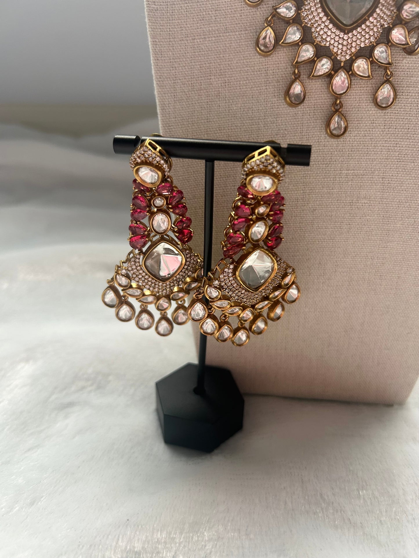 Ruby Moissanite Kundan Necklace Set