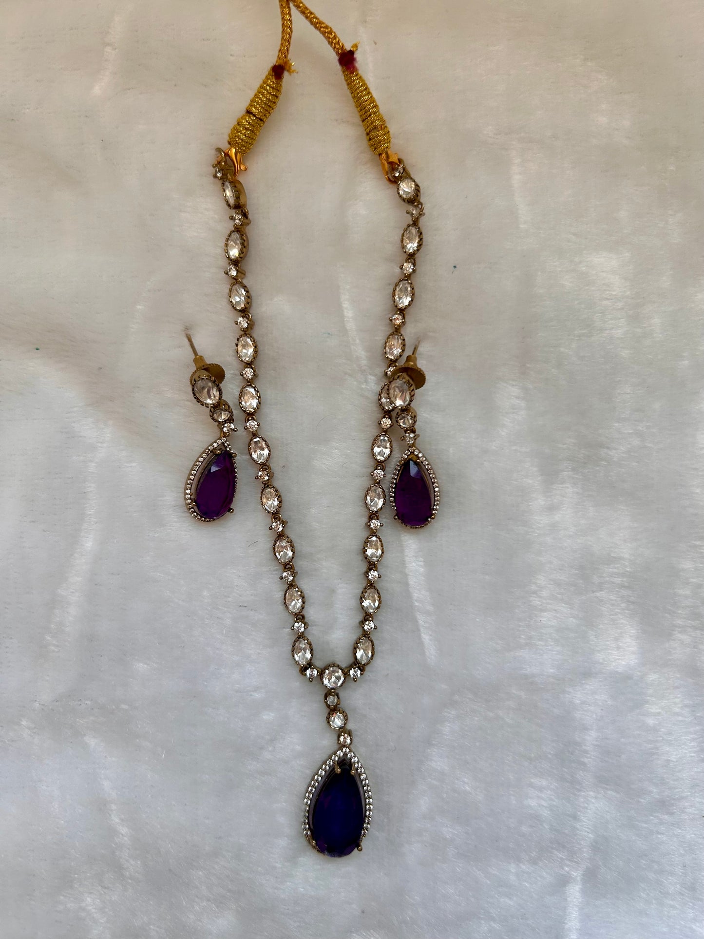 Purple Moissanite Kundan Necklace Set