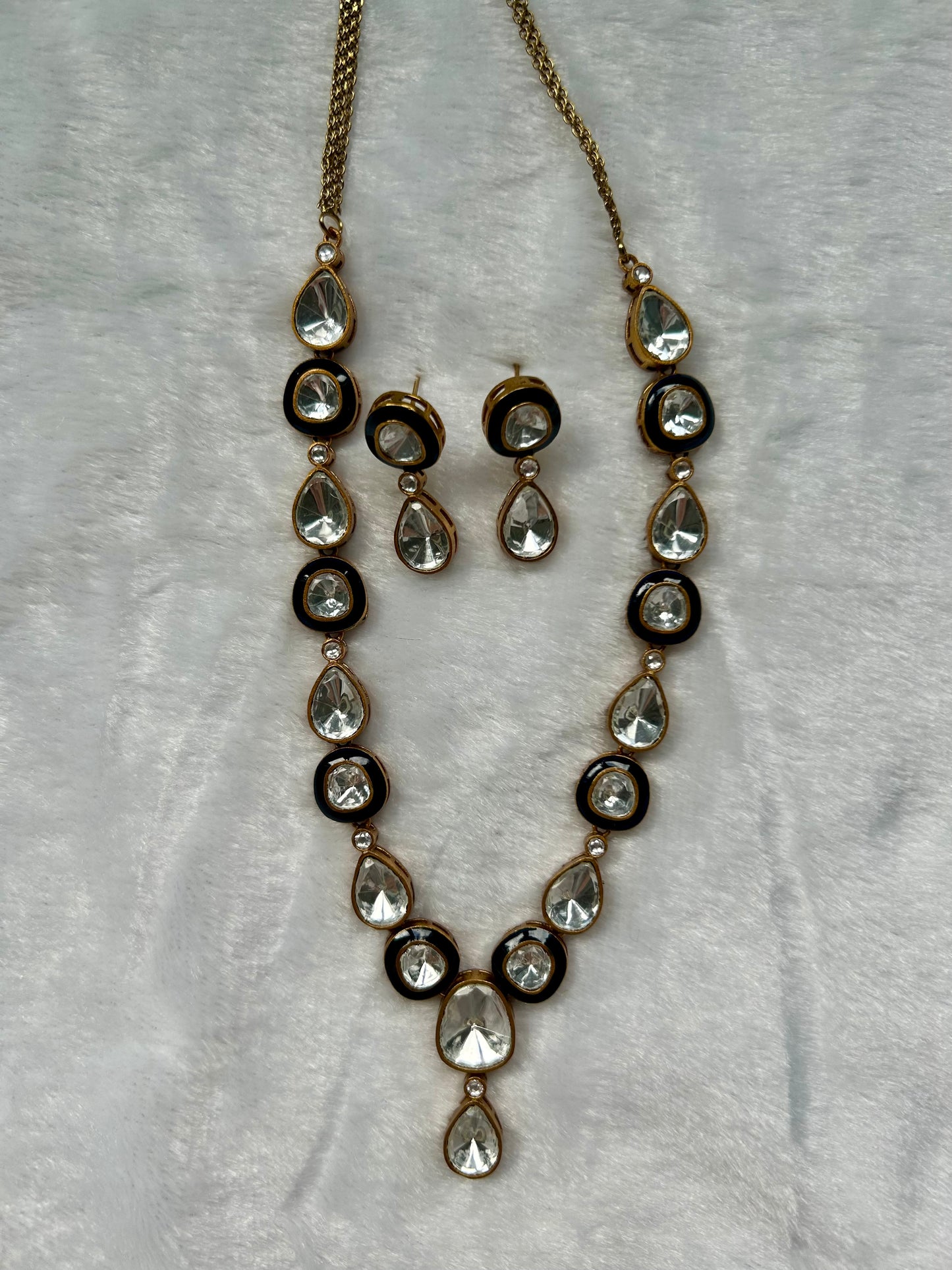 Royal Blue Uncut Kundan Necklace Set