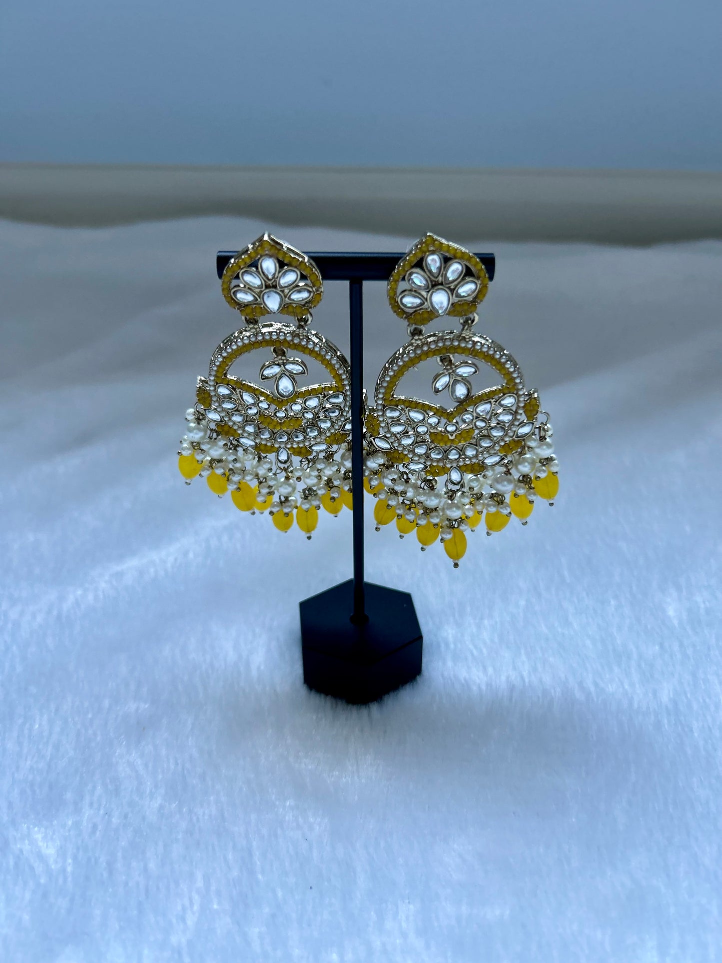Pakistani Inspired Yellow Kundan Earrings
