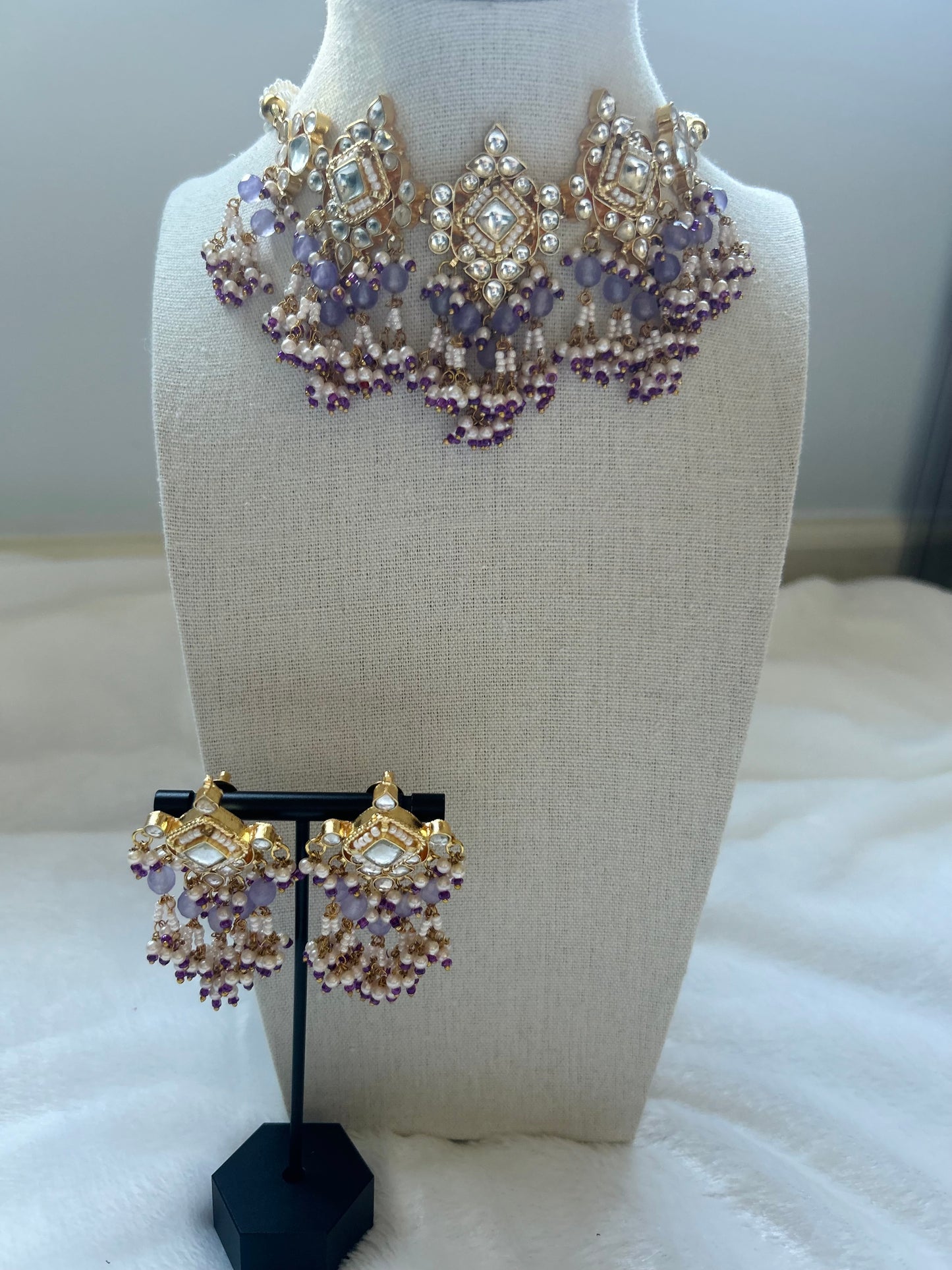 Purple Pachi Kundan Choker Set