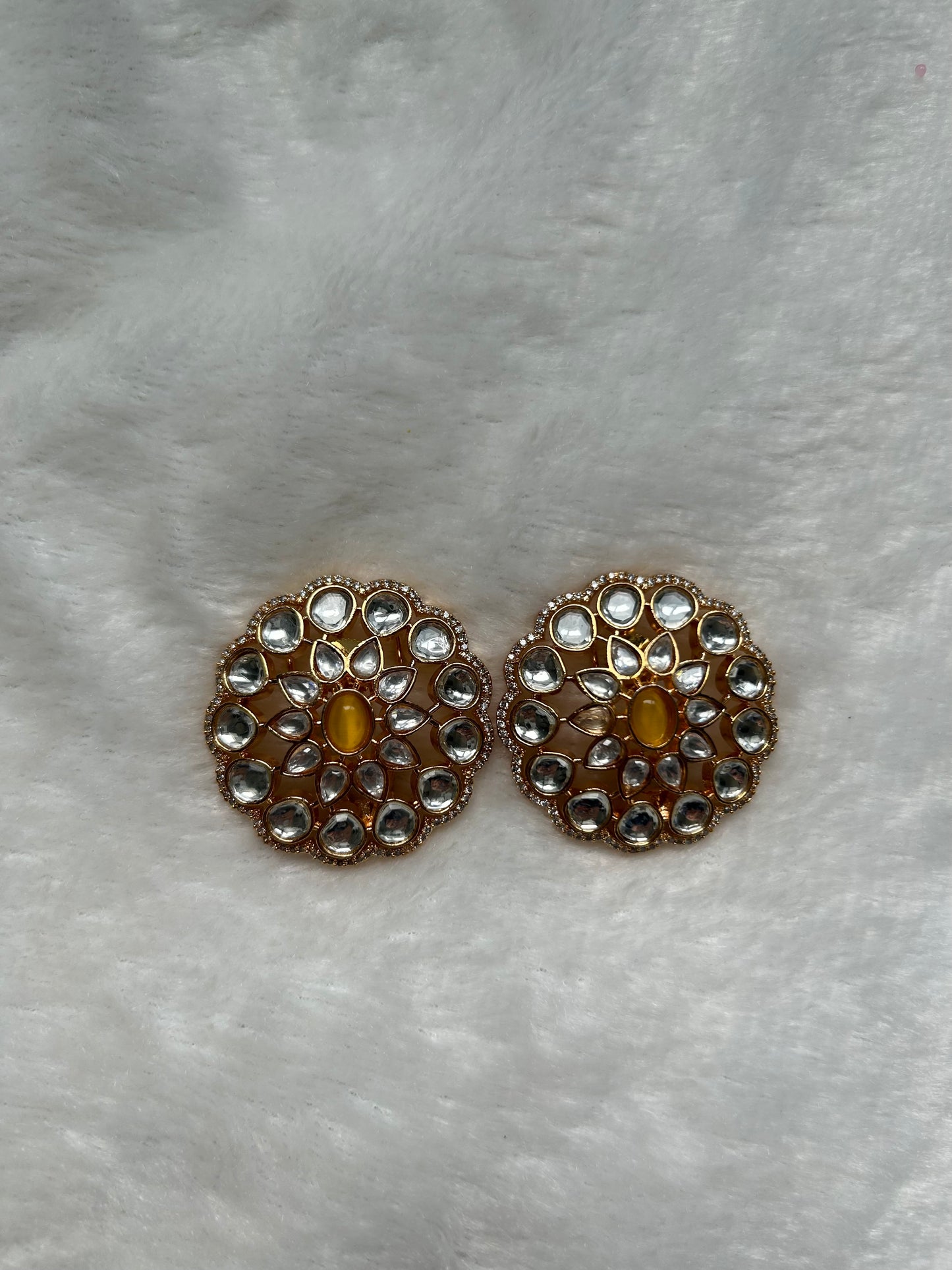Yellow Uncut Kundan Studs