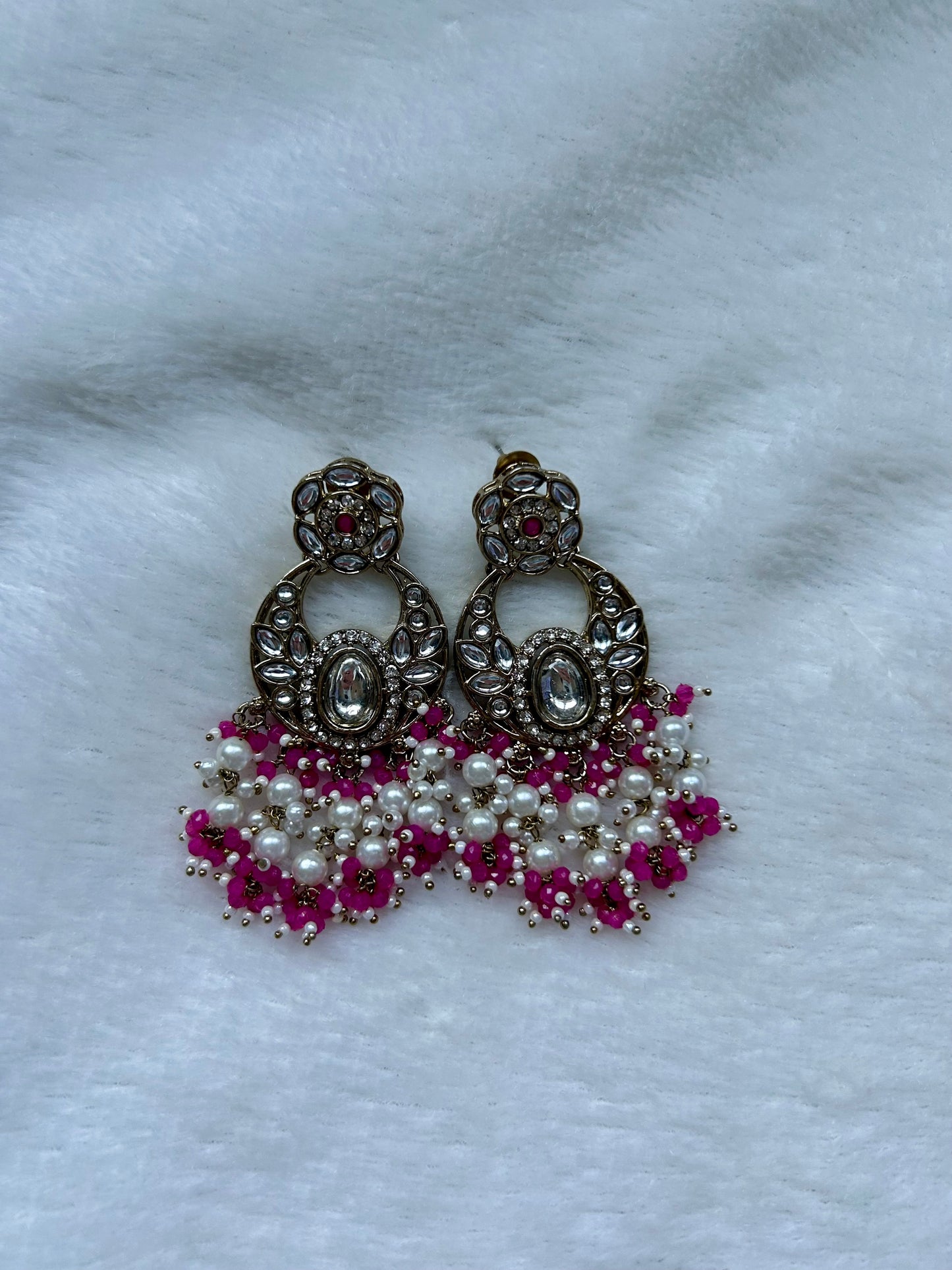 Hot Pink Kundan Earrings