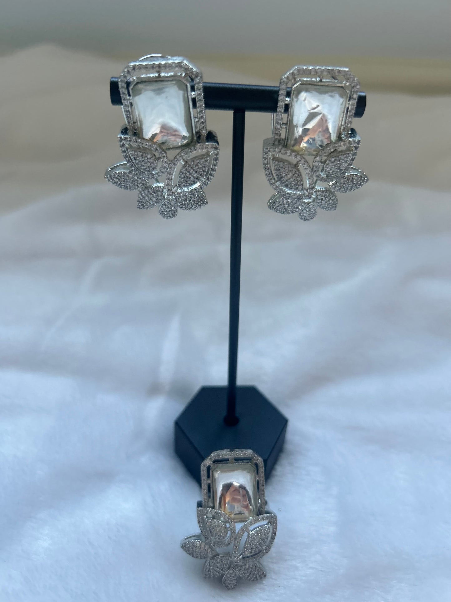 AD Silver Earrings & Ring Combo