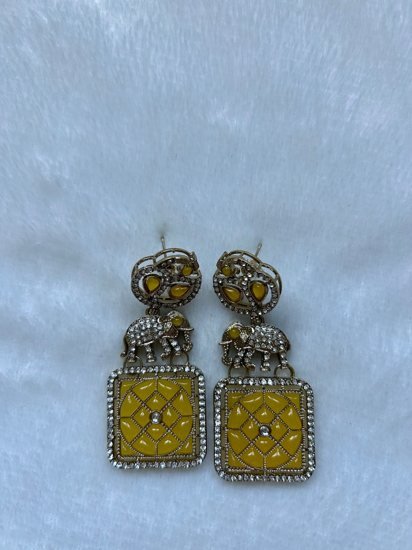 Yellow Polki Elephant Earrings