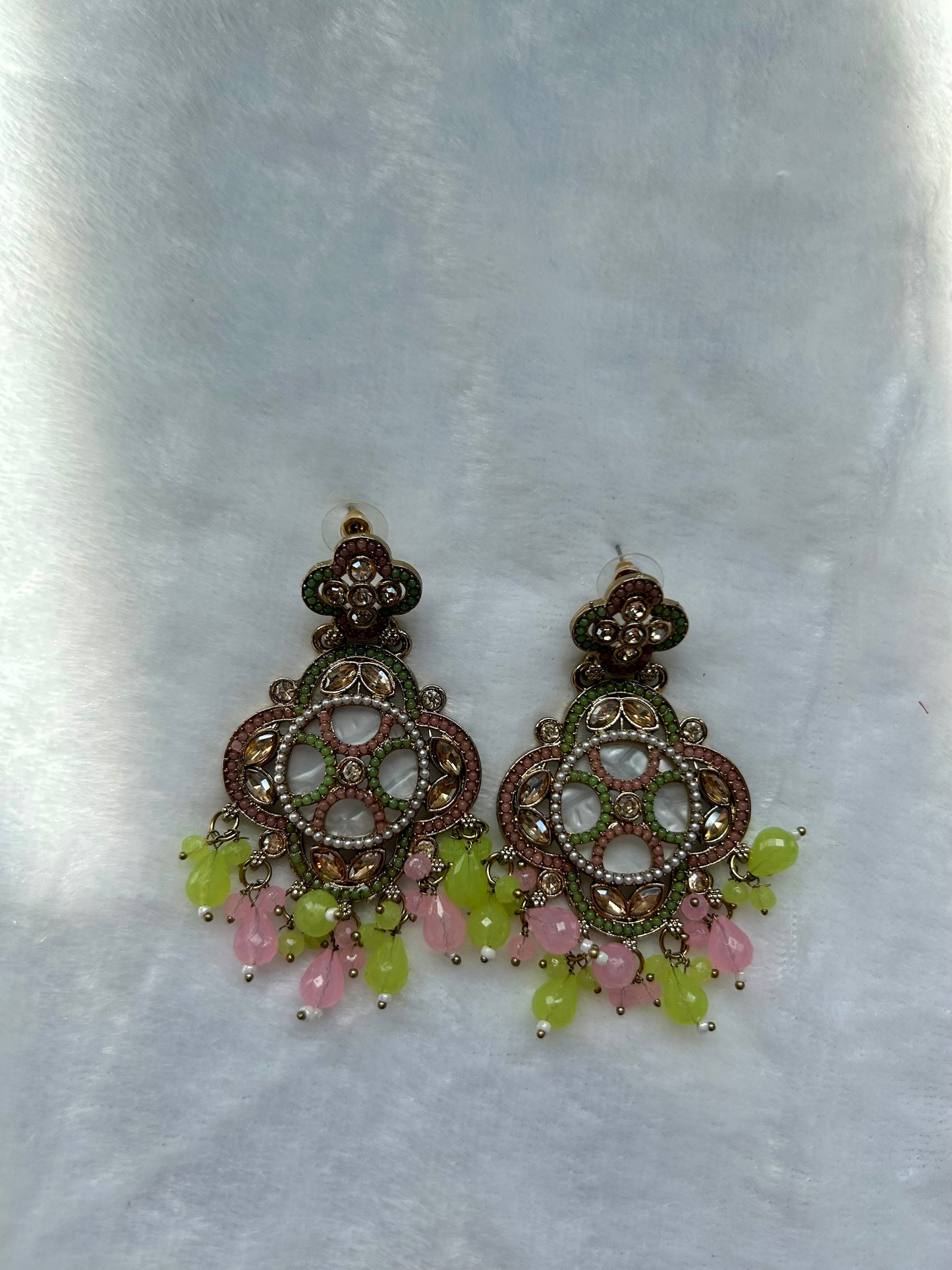 Light Pink & Green Polki Earrings