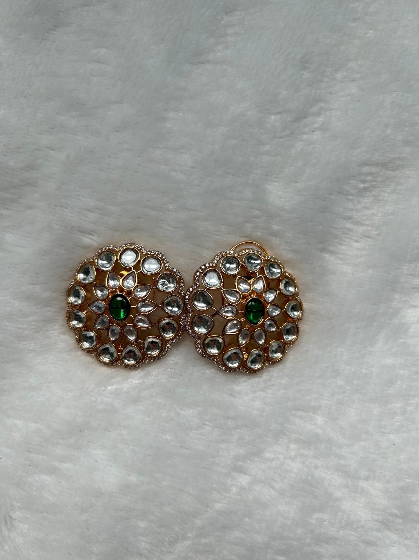 Emerald Green Uncut Kundan Studs