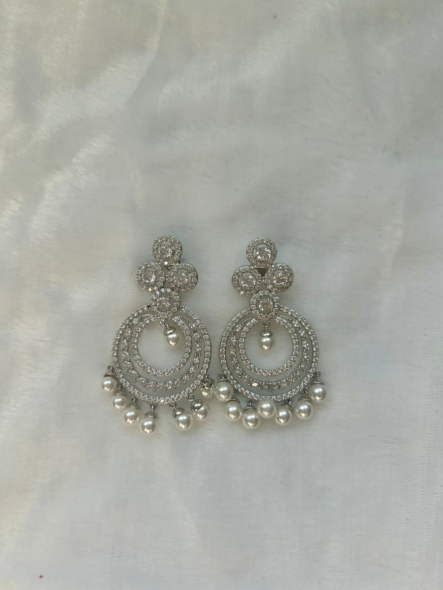 AD Silver Chandbali Pearl Drop Earrings