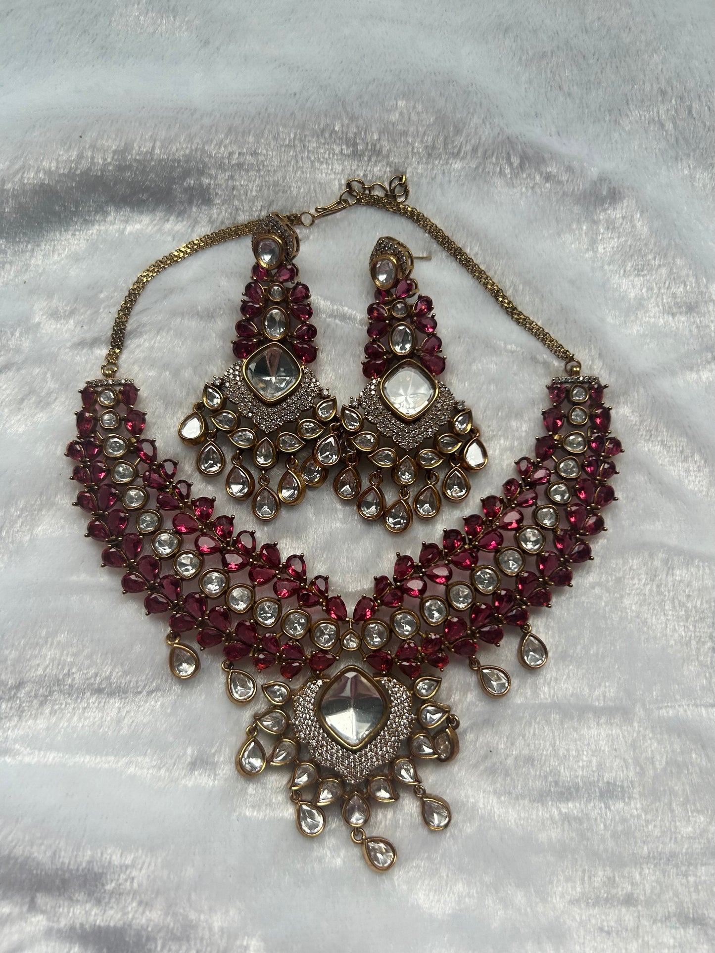 Ruby Moissanite Kundan Necklace Set