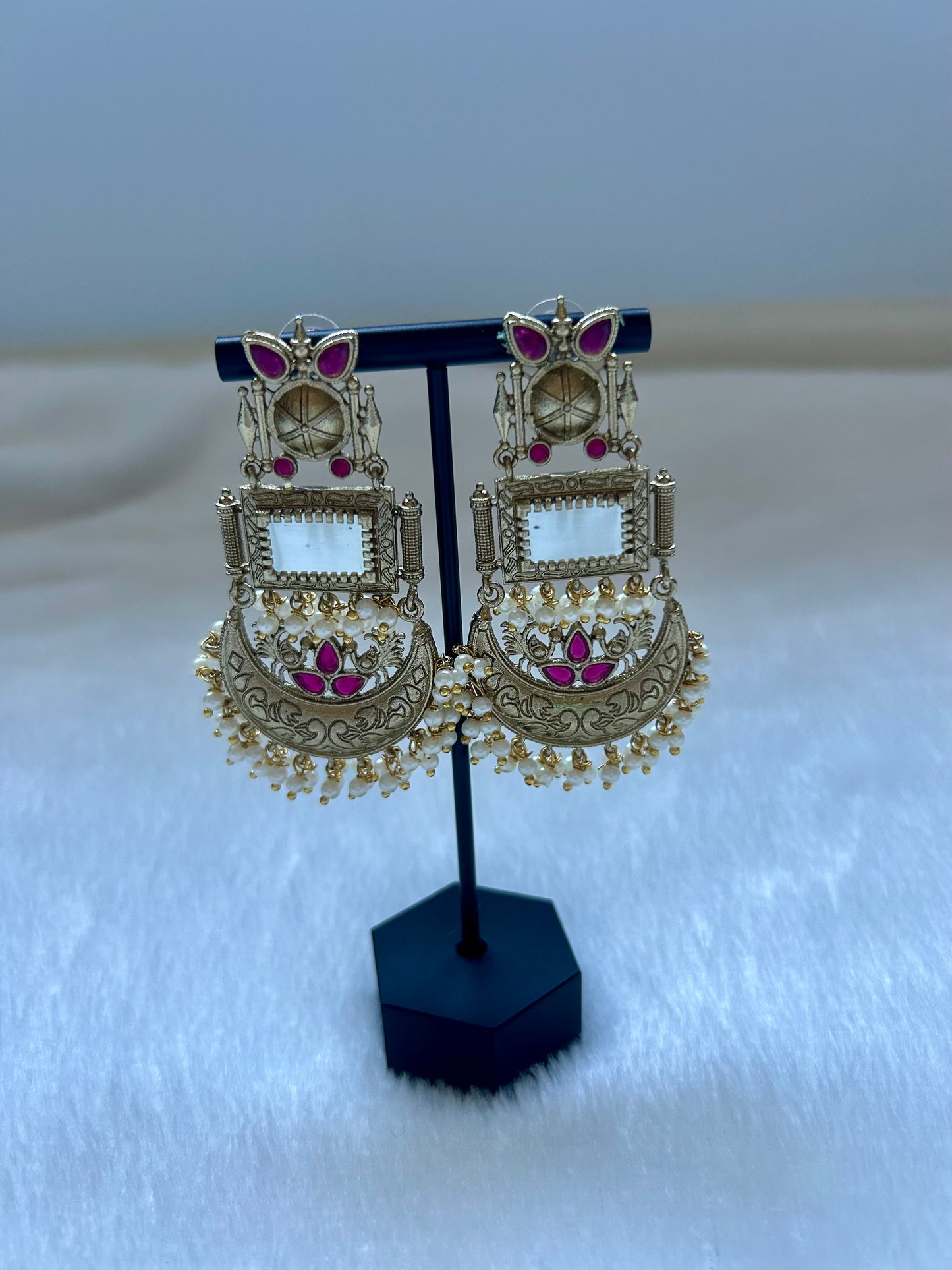 Dual Toned Grey & Ruby Earrings
