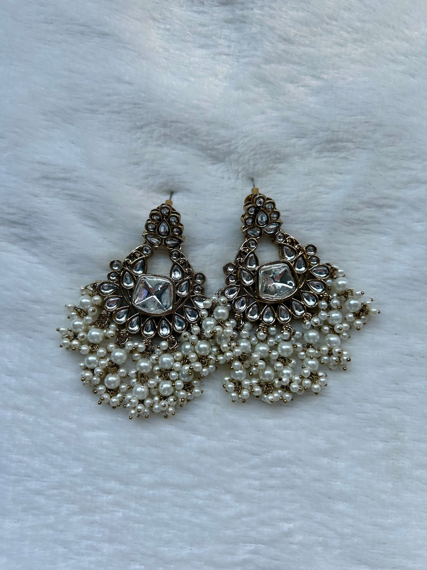 White Kundan Earrings