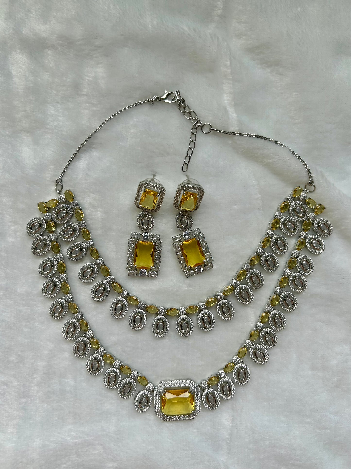 Yellow AD Layered Necklace Set