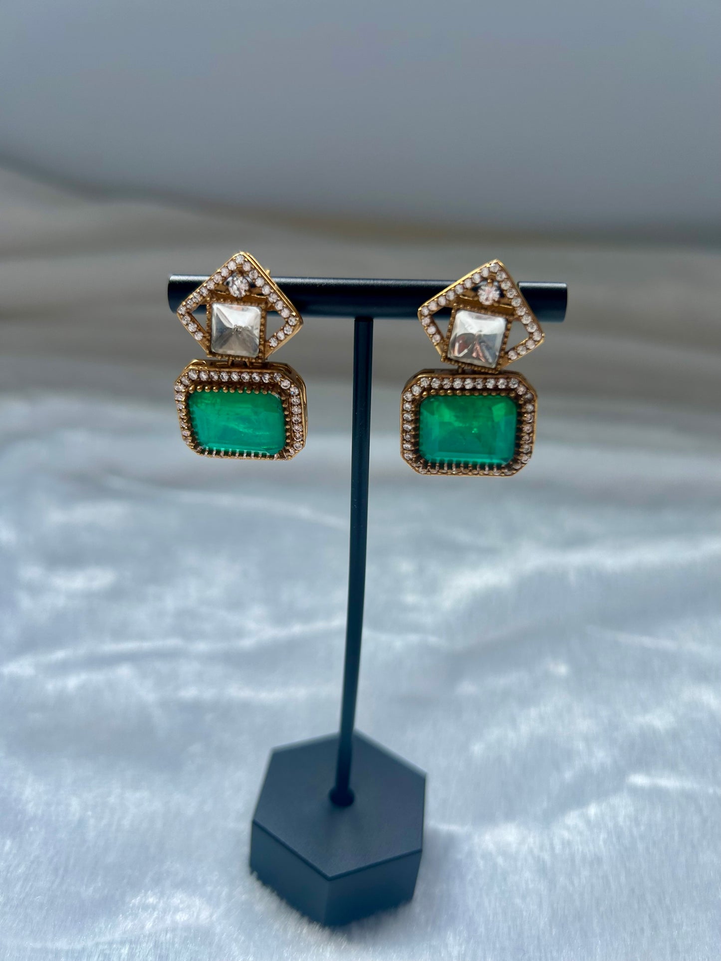 Sea Green Doublet & Moissanite Kundan Earrings