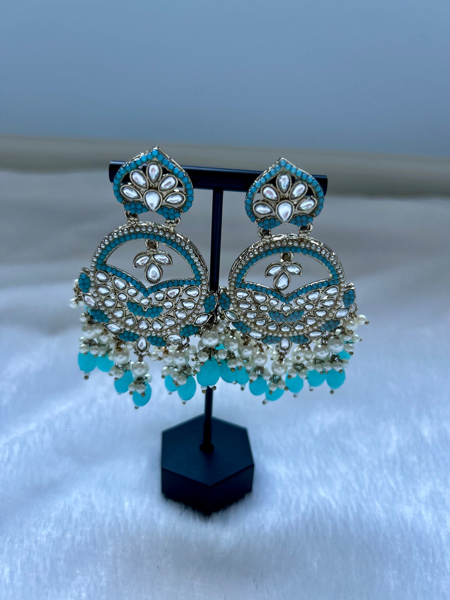 Pakistani Inspired Blue Kundan Earrings