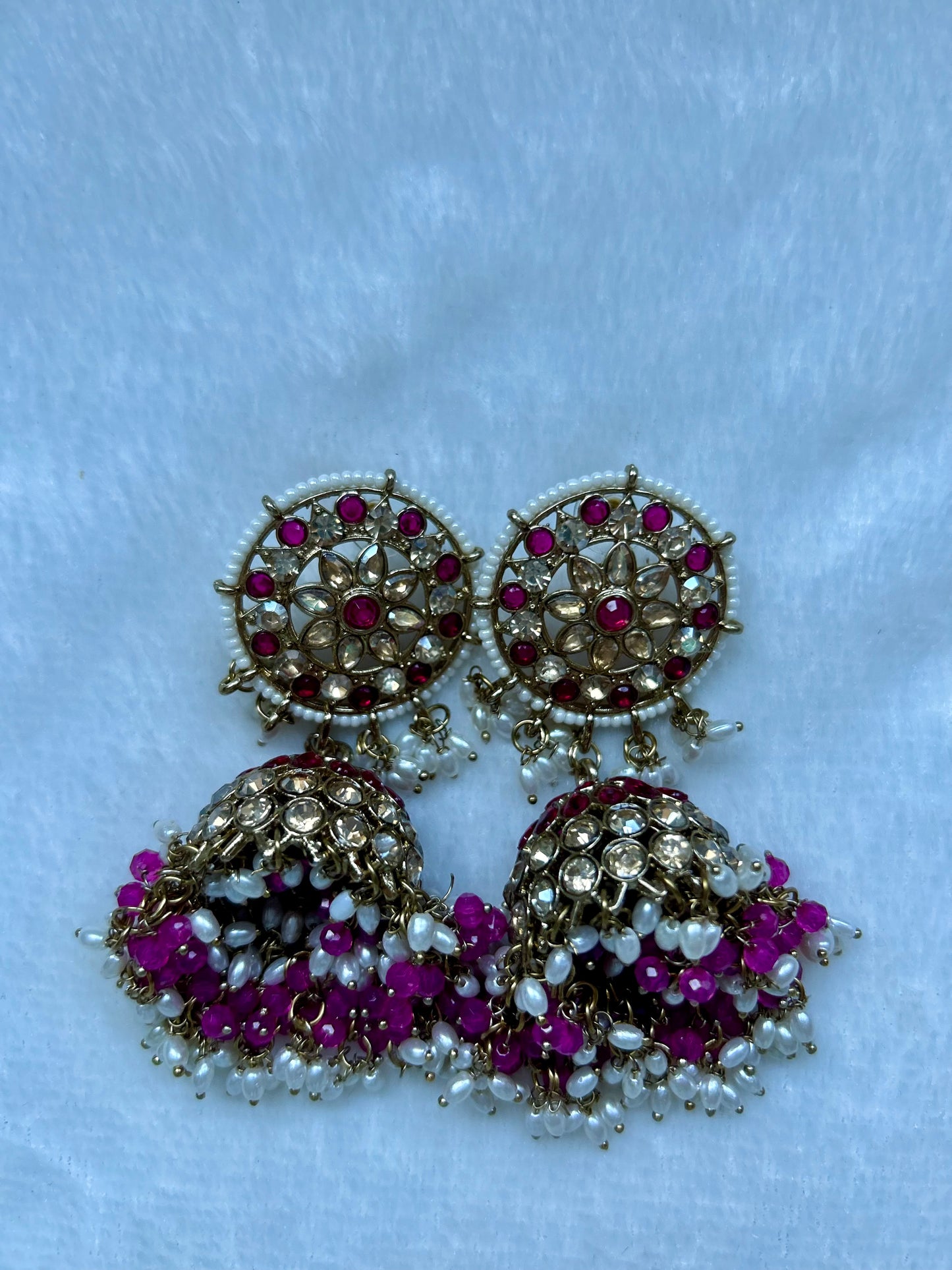 Hot Pink Kundan Earrings
