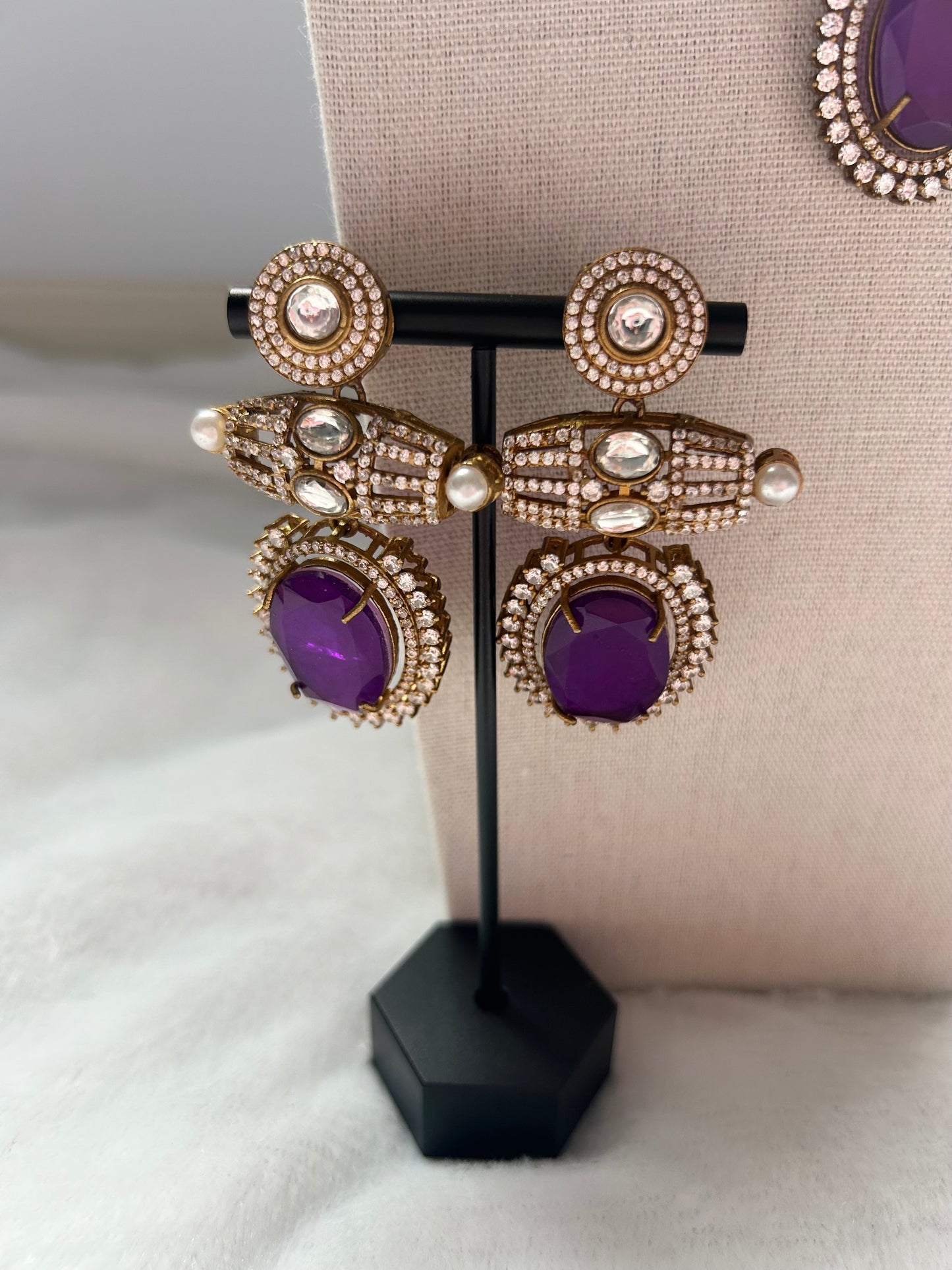 Purple Moissanite Kundan & Doublet Necklace Set