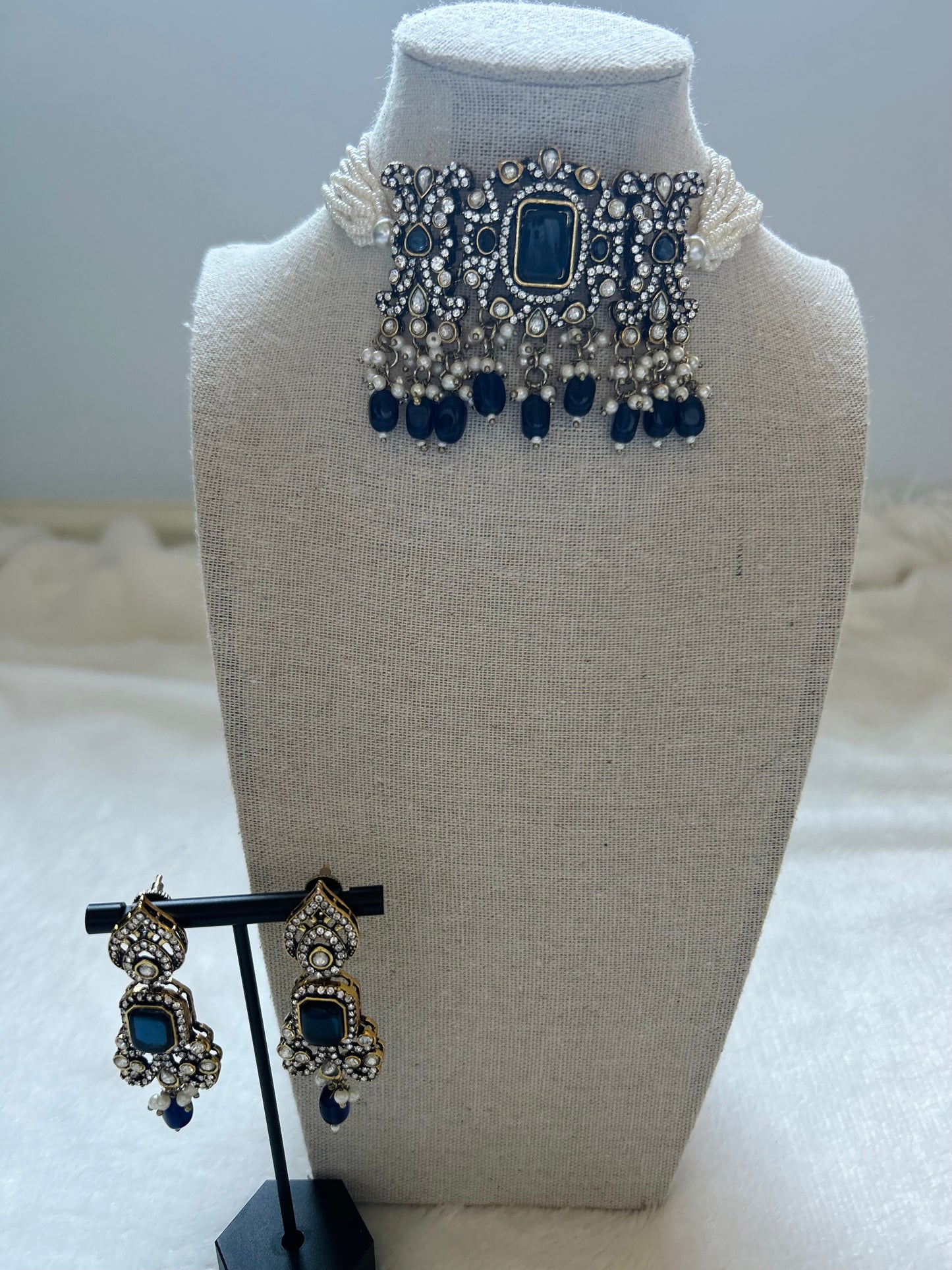 Navy Blue Kundan Choker Set