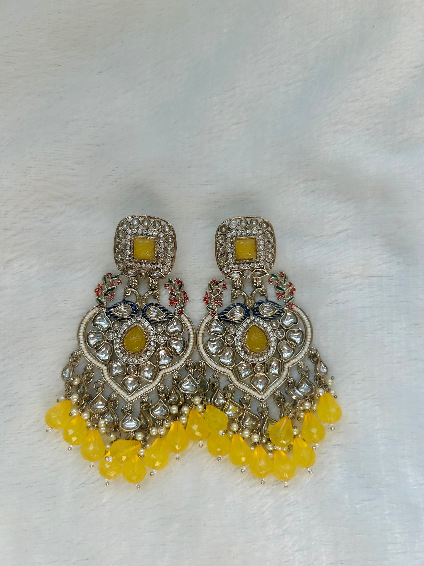 Yellow Kundan Earrings