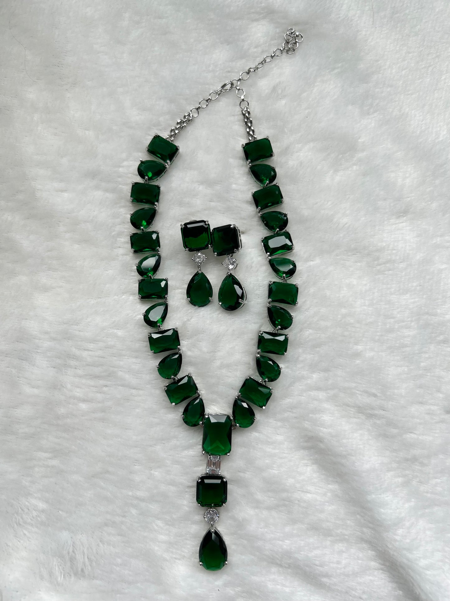 AD Emerald Green Long Necklace Set