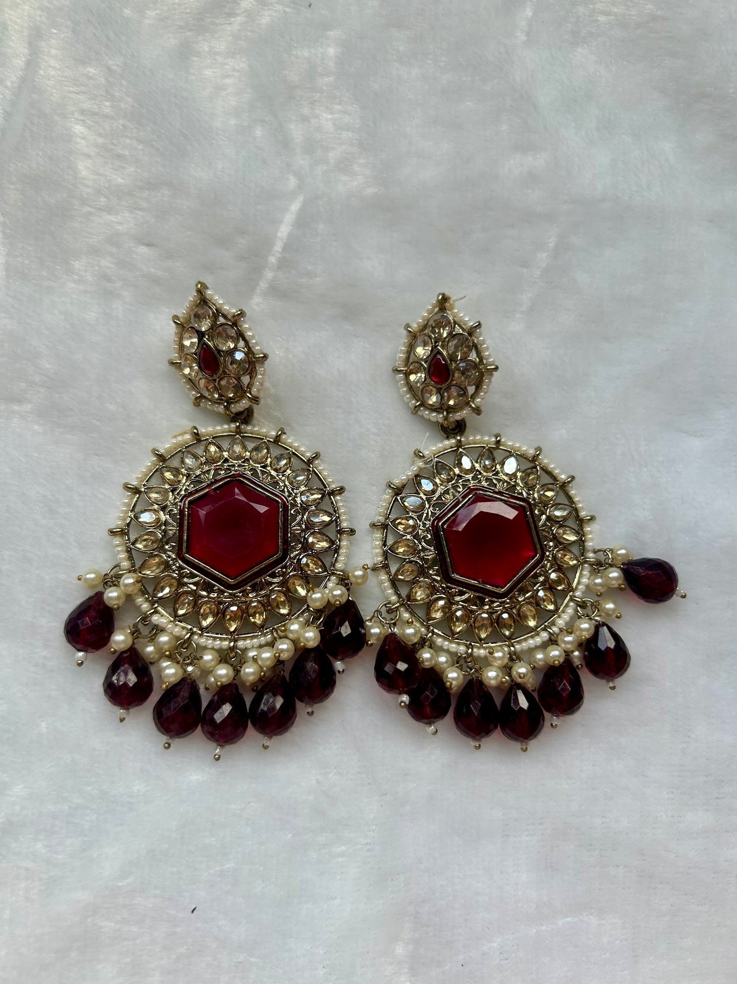 Dark Red Kundan Earrings