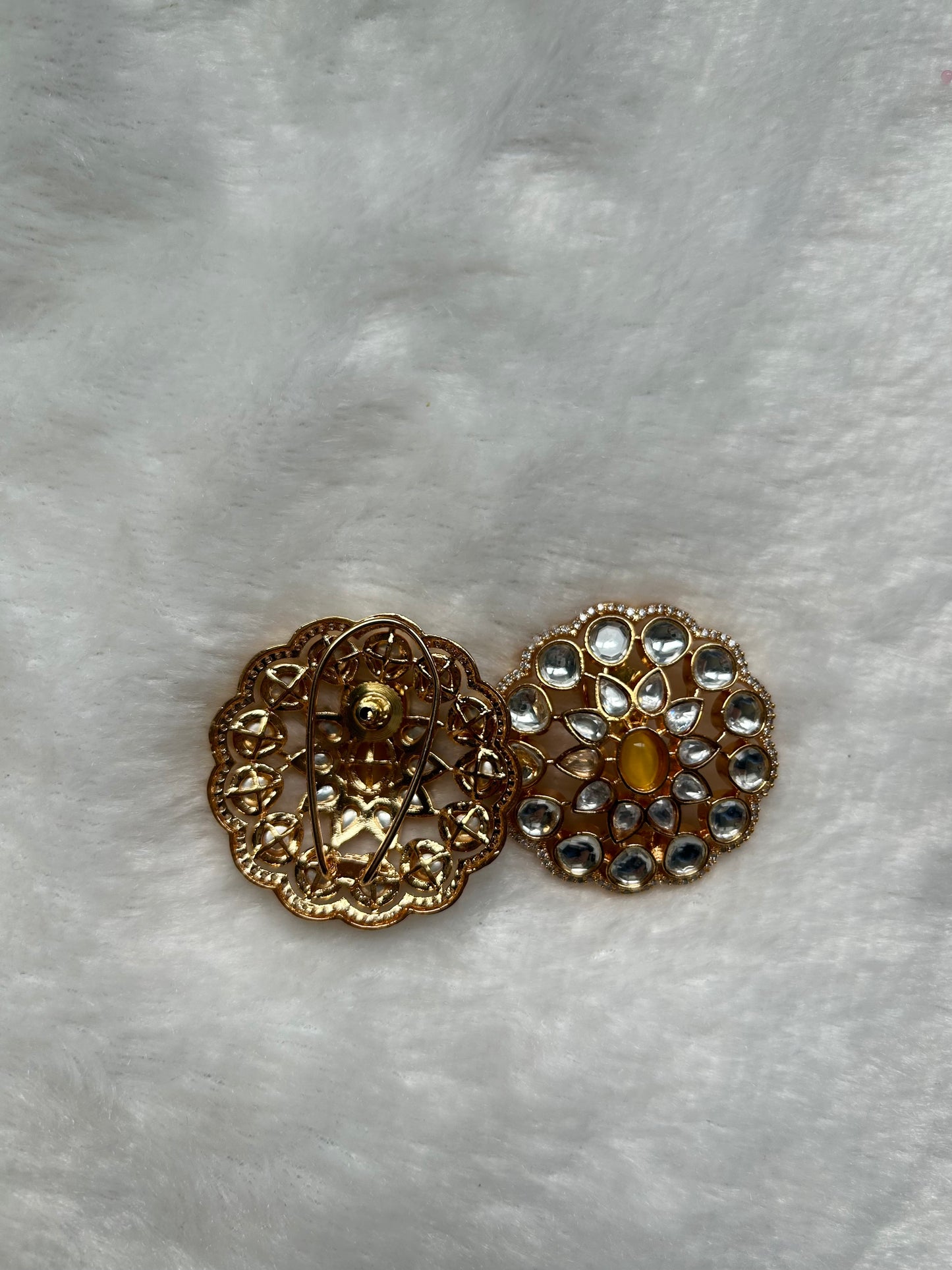 Yellow Uncut Kundan Studs